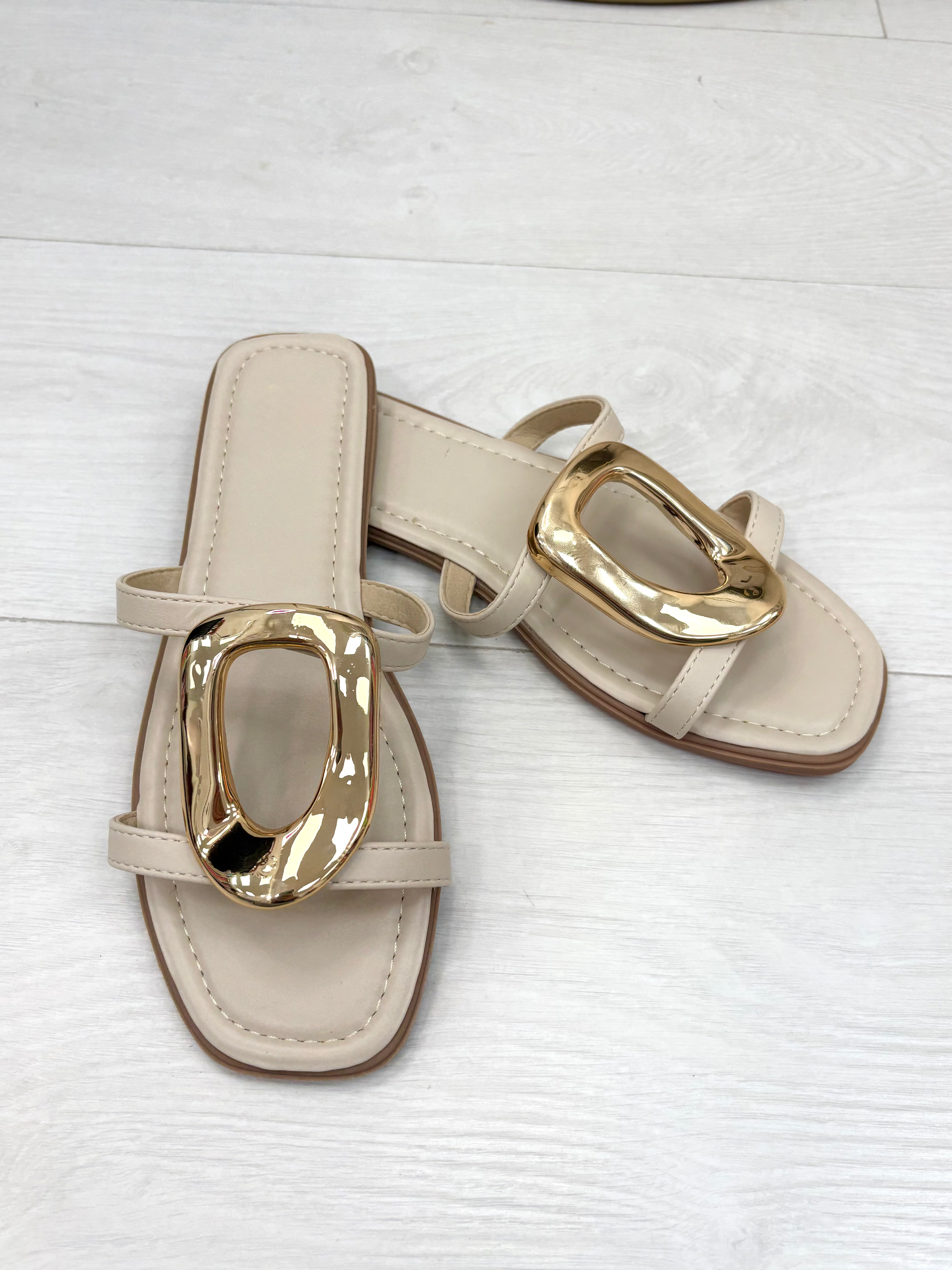 Jeana Metallic Detail Flat Sliders