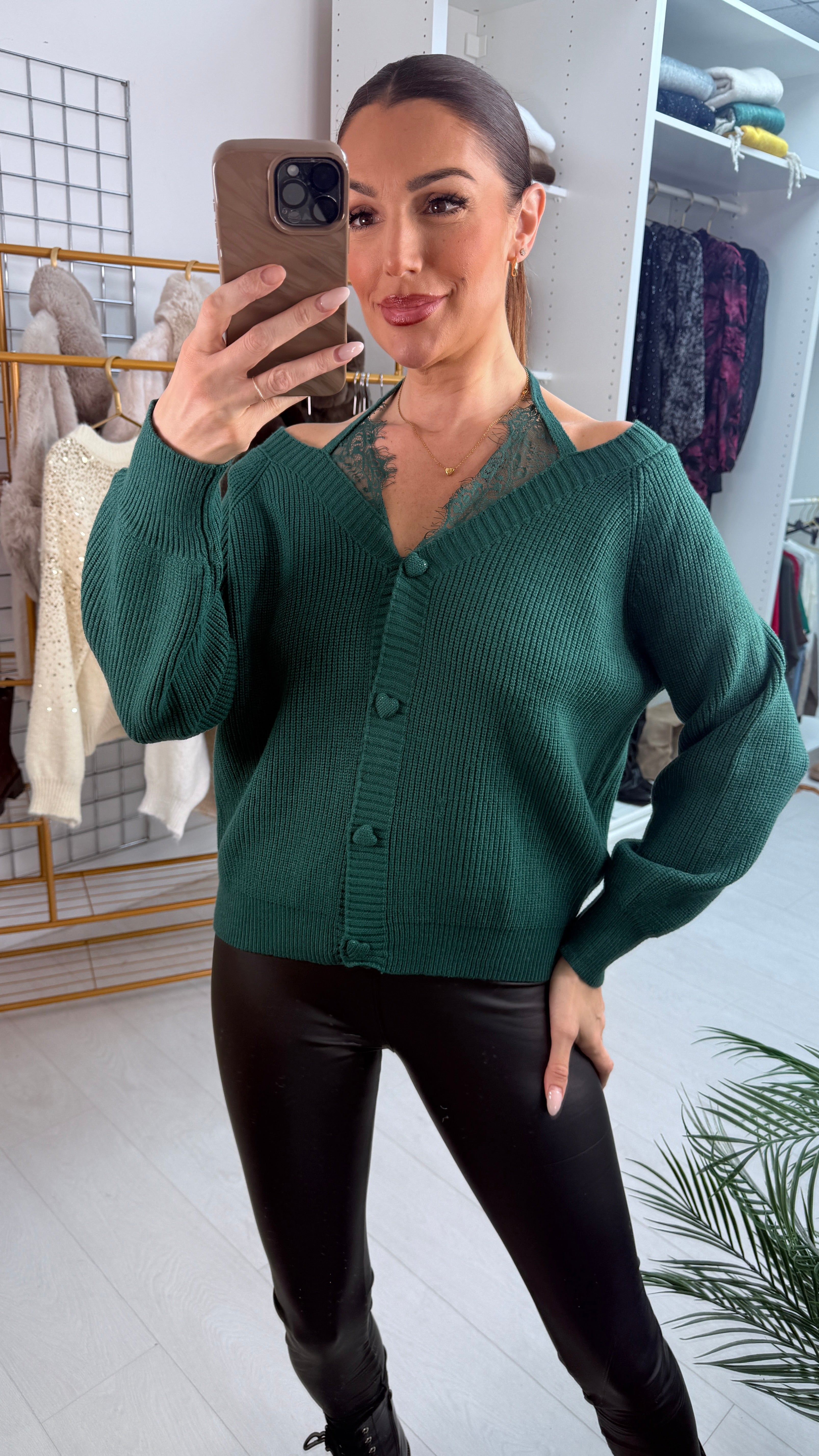 Kyah Heart Button Lace Strap Knitted Jumper