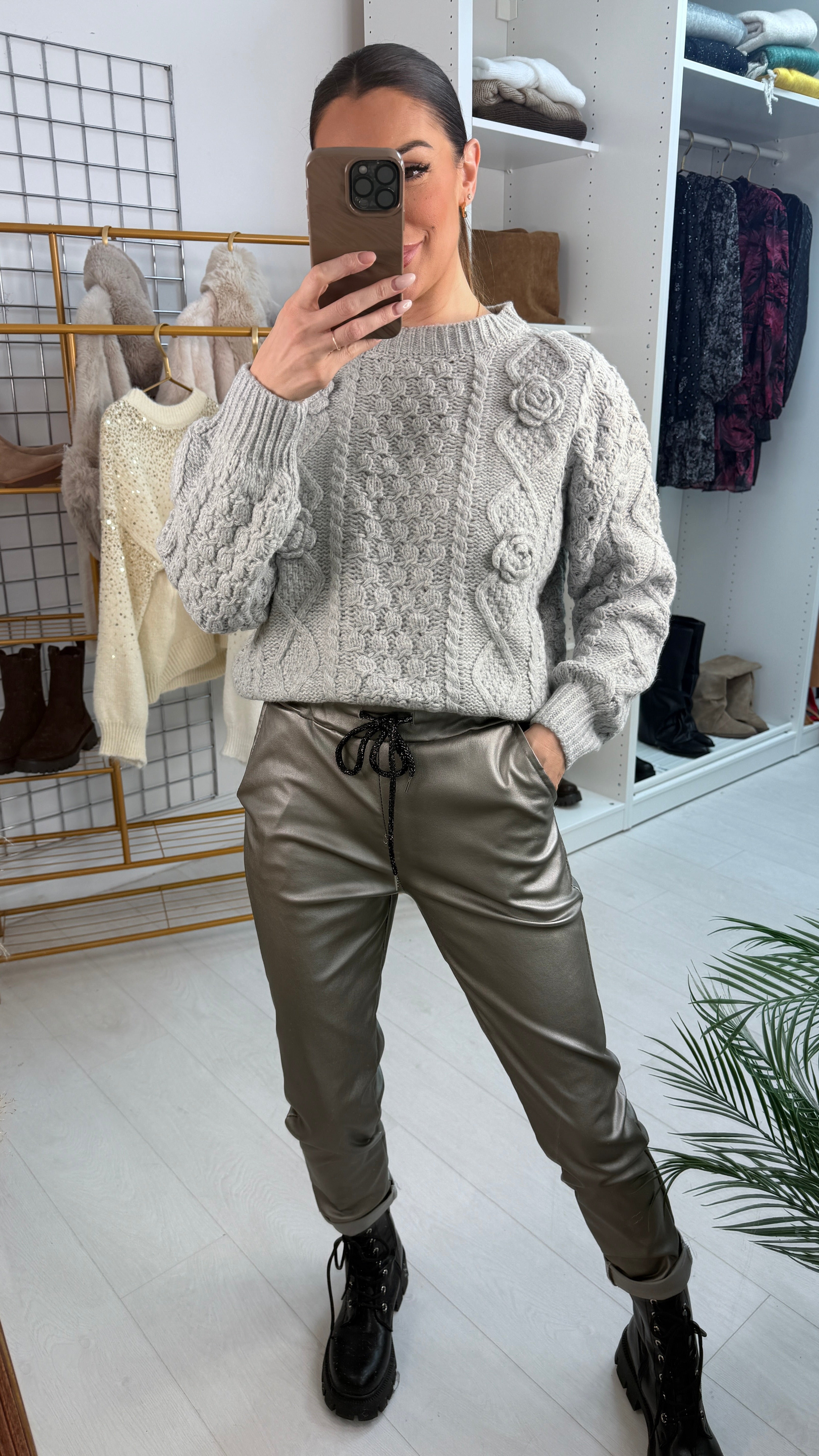 Otila Faux Leather Creased Effect Joggers