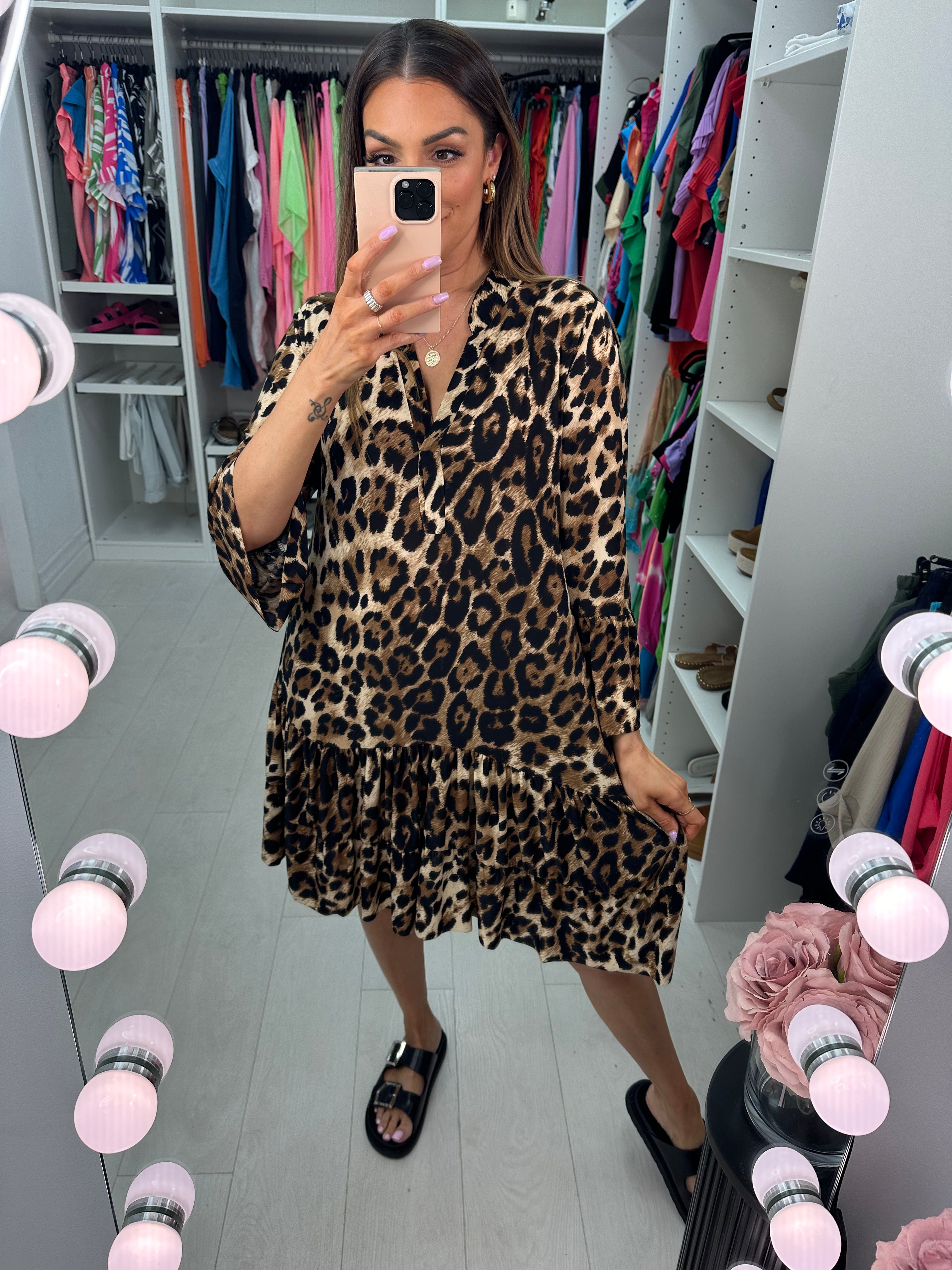 Norra Cheetah Print Smock Dress
