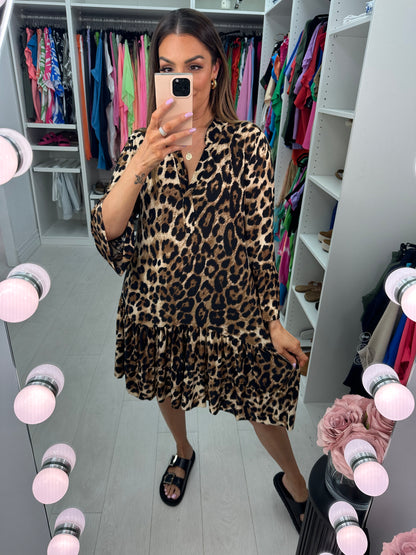 Norra Cheetah Print Smock Dress