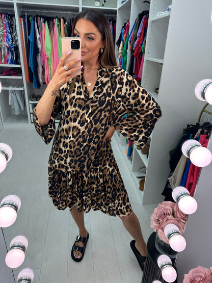 Norra Cheetah Print Smock Dress