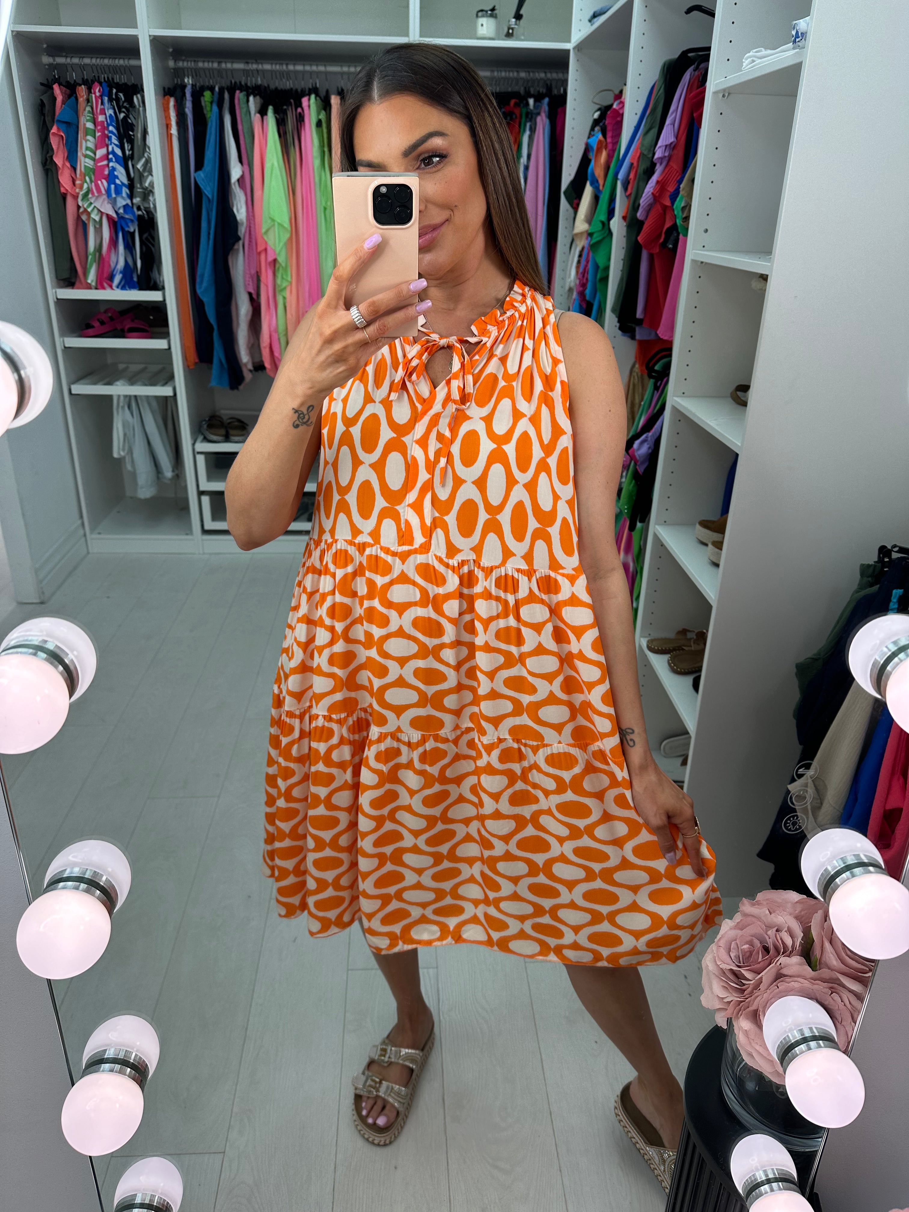 Rivka Patterned Tie Neck Midi Dress