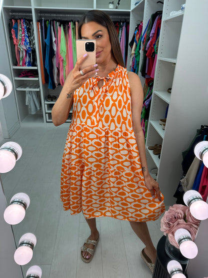 Rivka Patterned Tie Neck Midi Dress