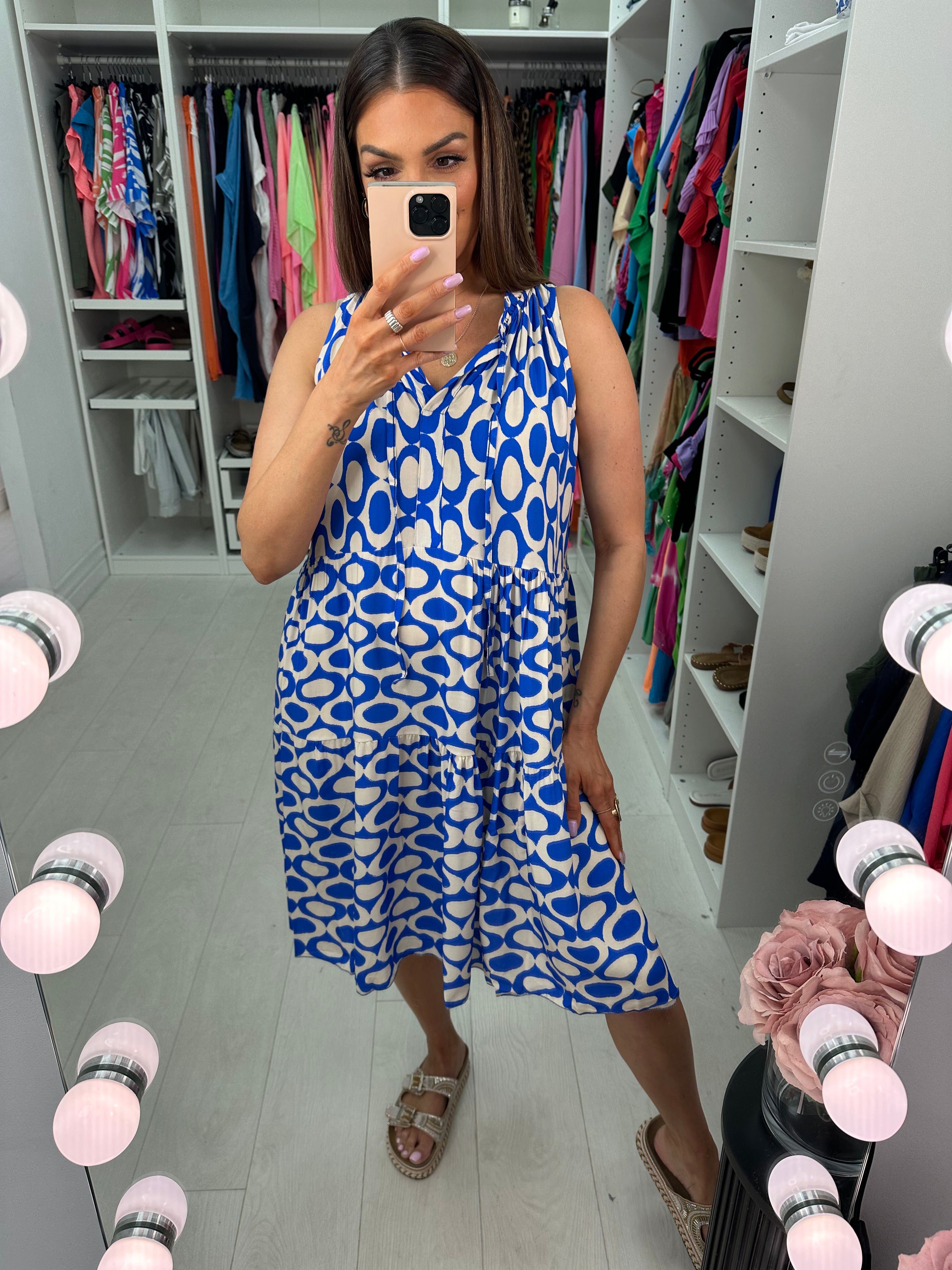 Rivka Patterned Tie Neck Midi Dress