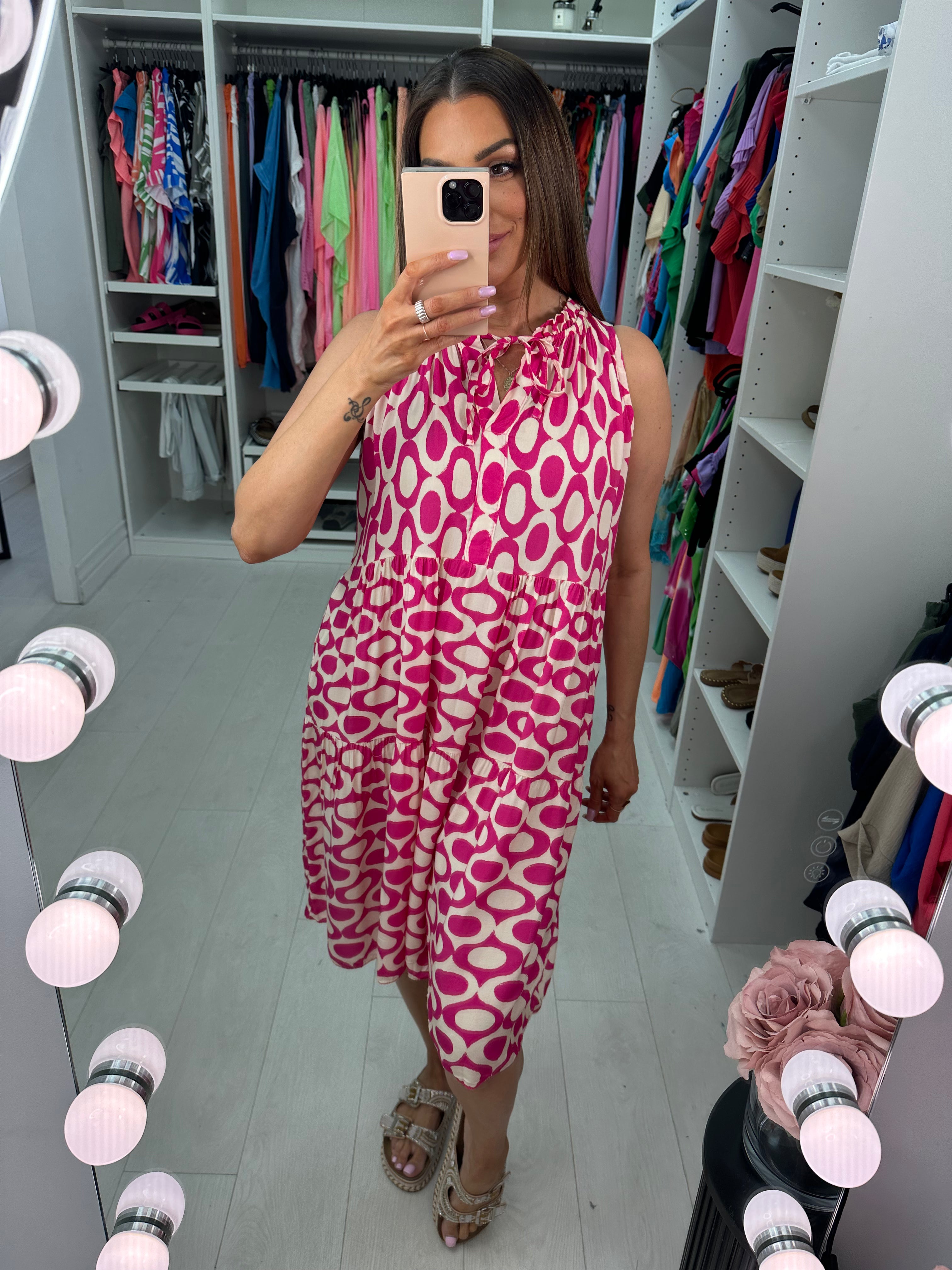 Rivka Patterned Tie Neck Midi Dress