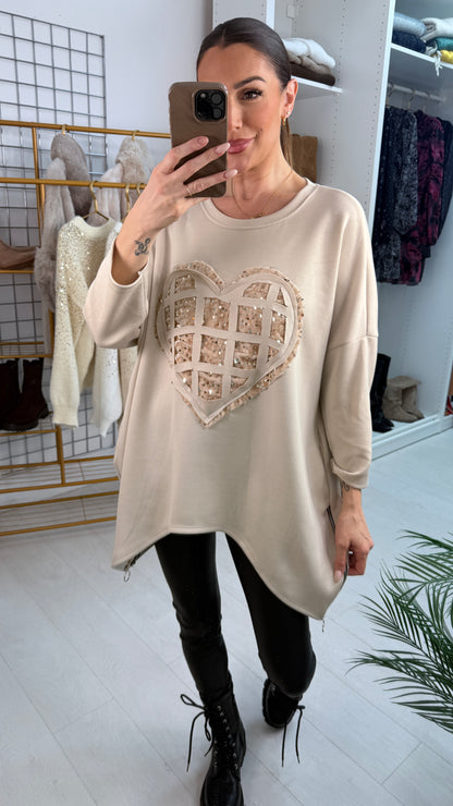 Avril Embellished Heart Loose Fit Sweatshirt