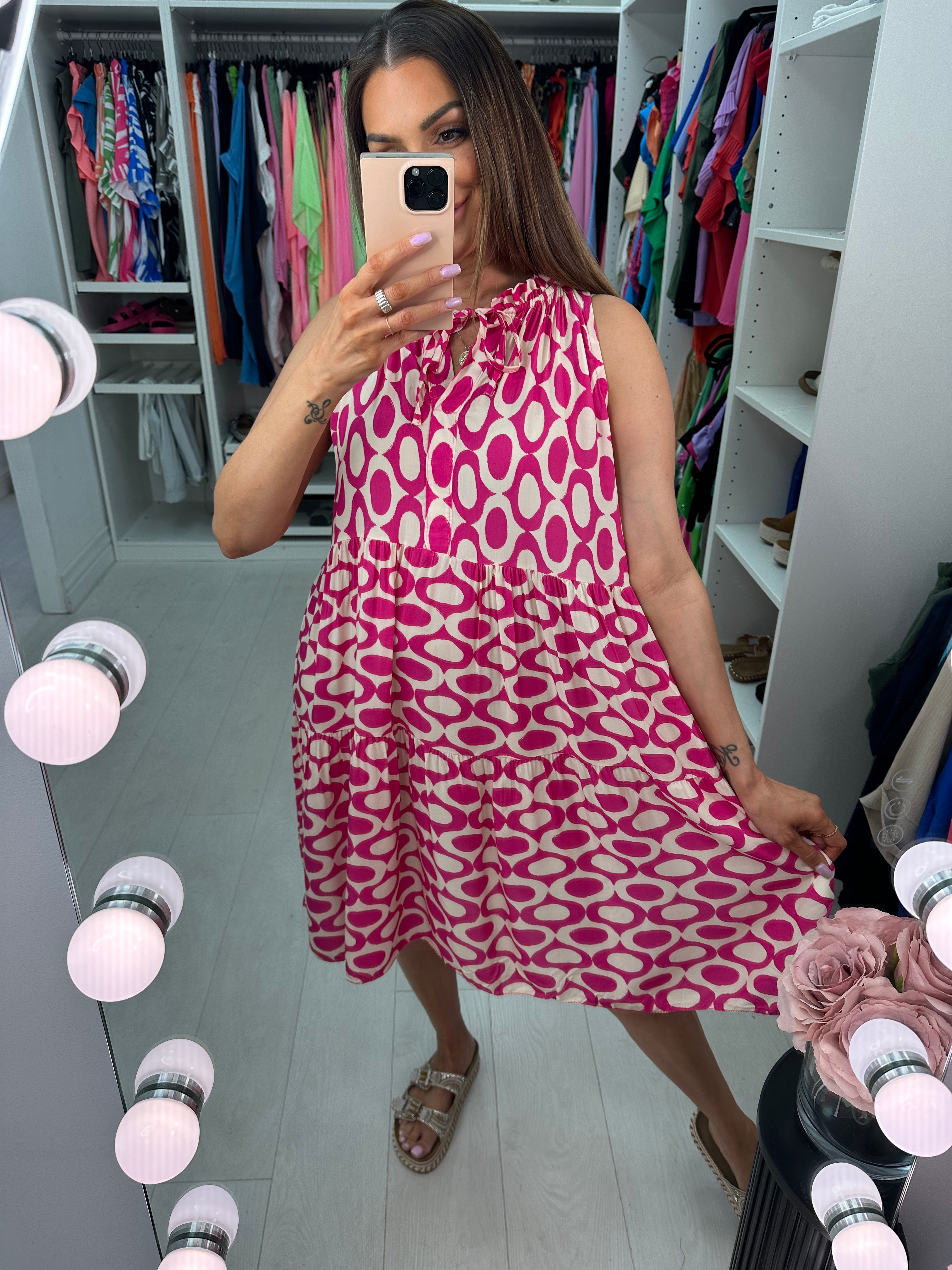 Rivka Patterned Tie Neck Midi Dress