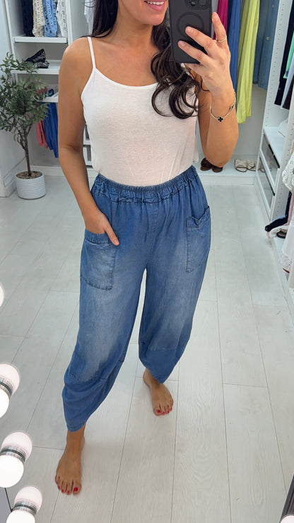 Katianne Loose Fit Denim Carrot Leg Trousers
