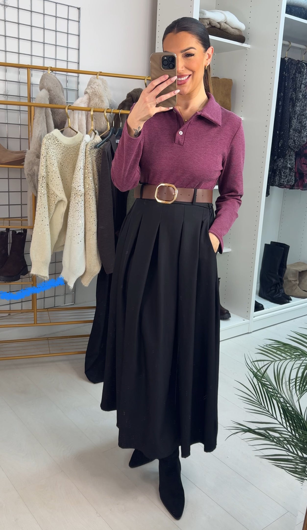 Milly V Neck Belted Black Skirt Dress