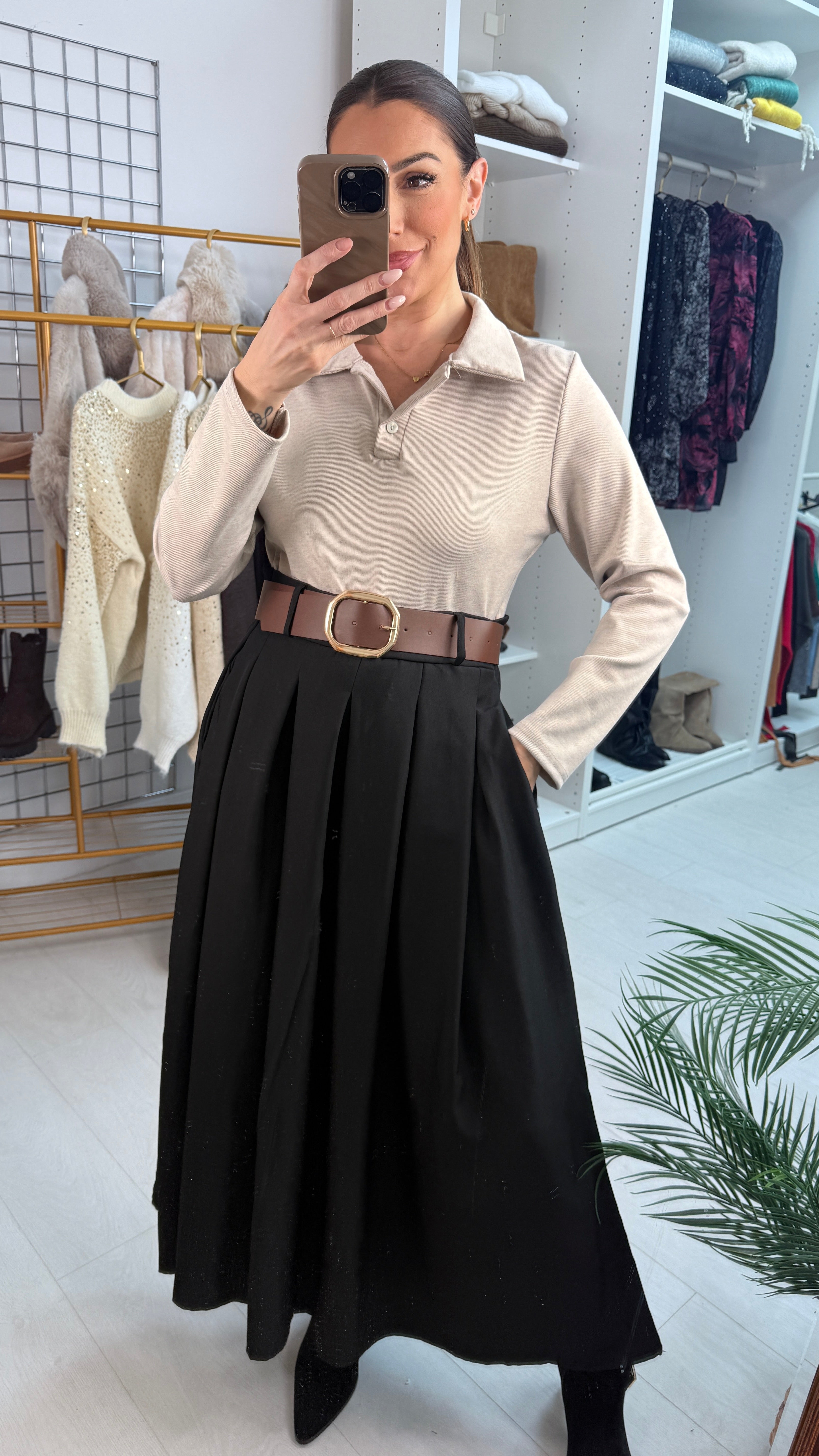 Milly V Neck Belted Black Skirt Dress