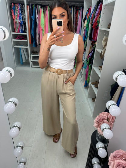 Honey Crepe Wide Leg Trousers