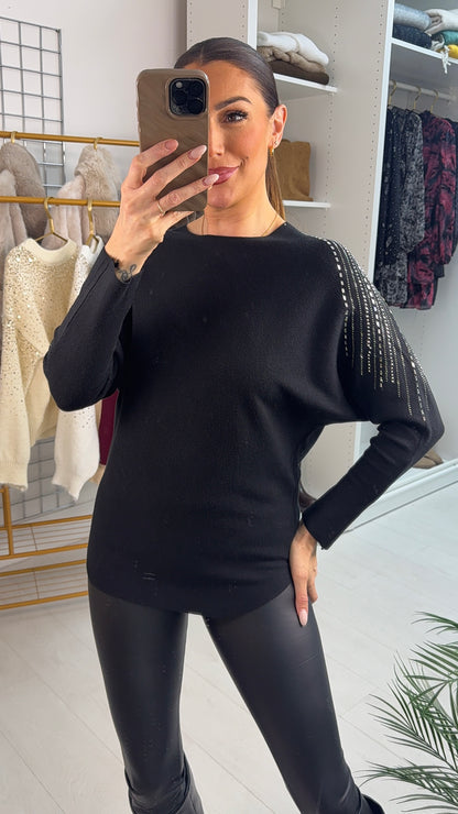 Marcela Embellished Shoulder Ribbed Knit Jumper