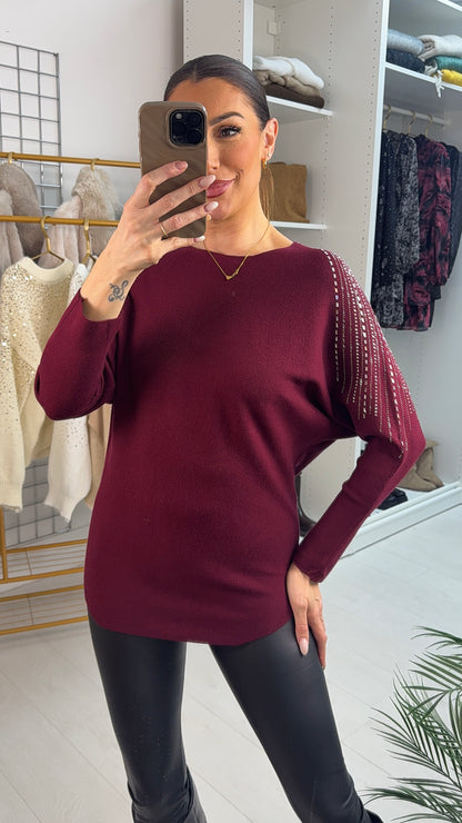 Marcela Embellished Shoulder Ribbed Knit Jumper