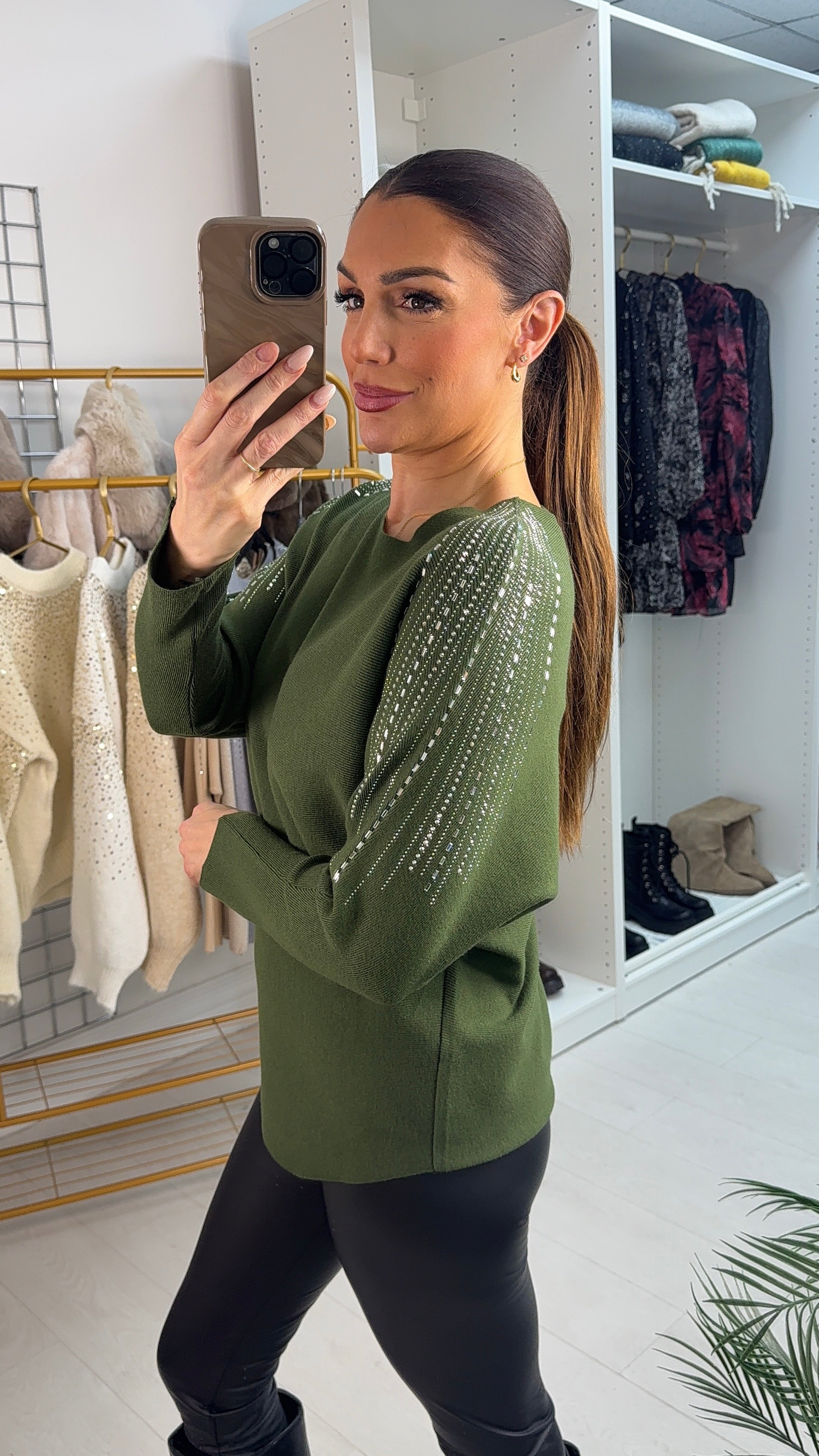 Marcela Embellished Shoulder Ribbed Knit Jumper