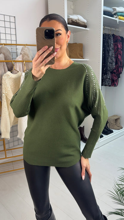 Marcela Embellished Shoulder Ribbed Knit Jumper