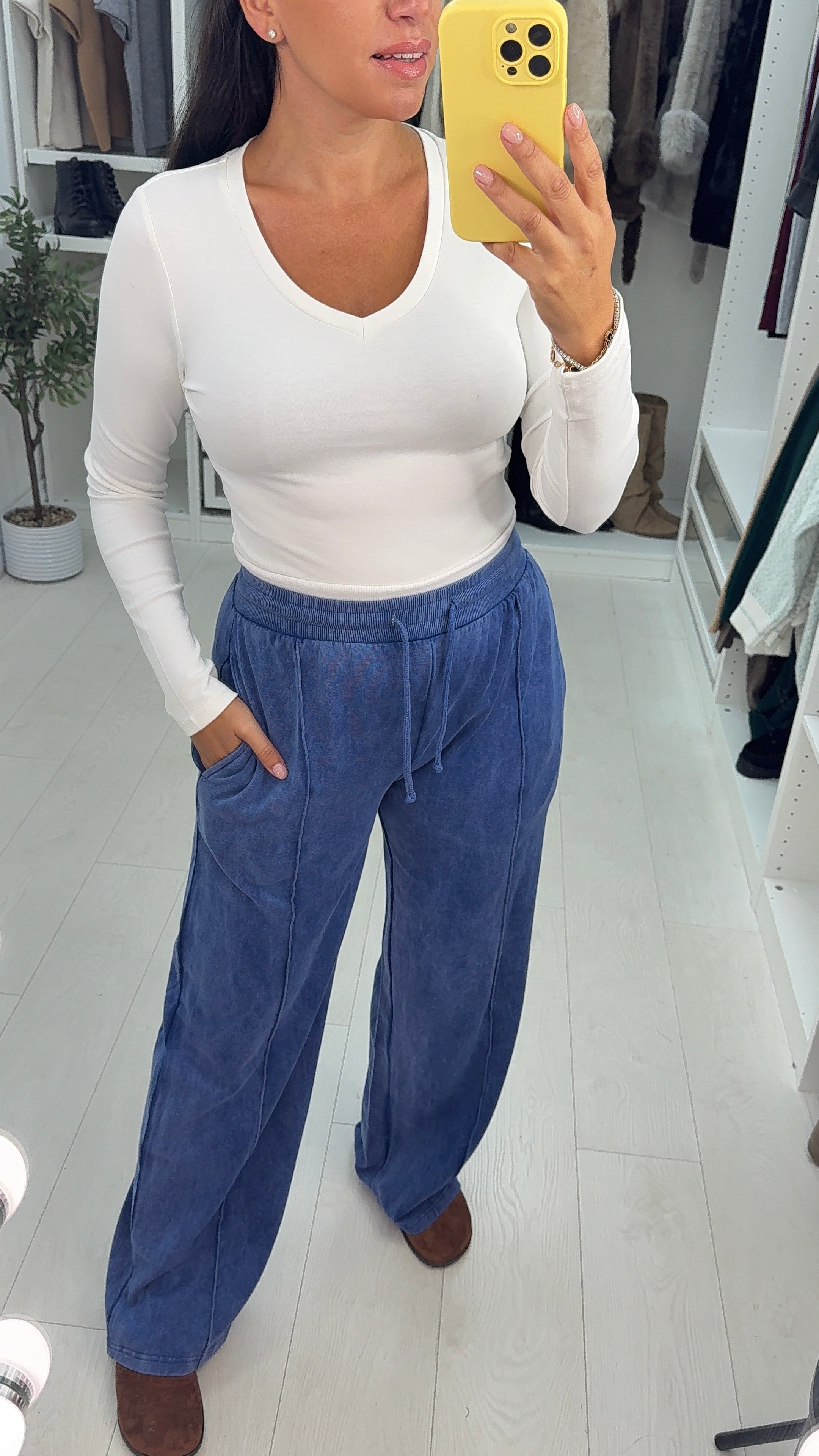 Marcizo Denim Blue Acid Wash Wide Leg Joggers