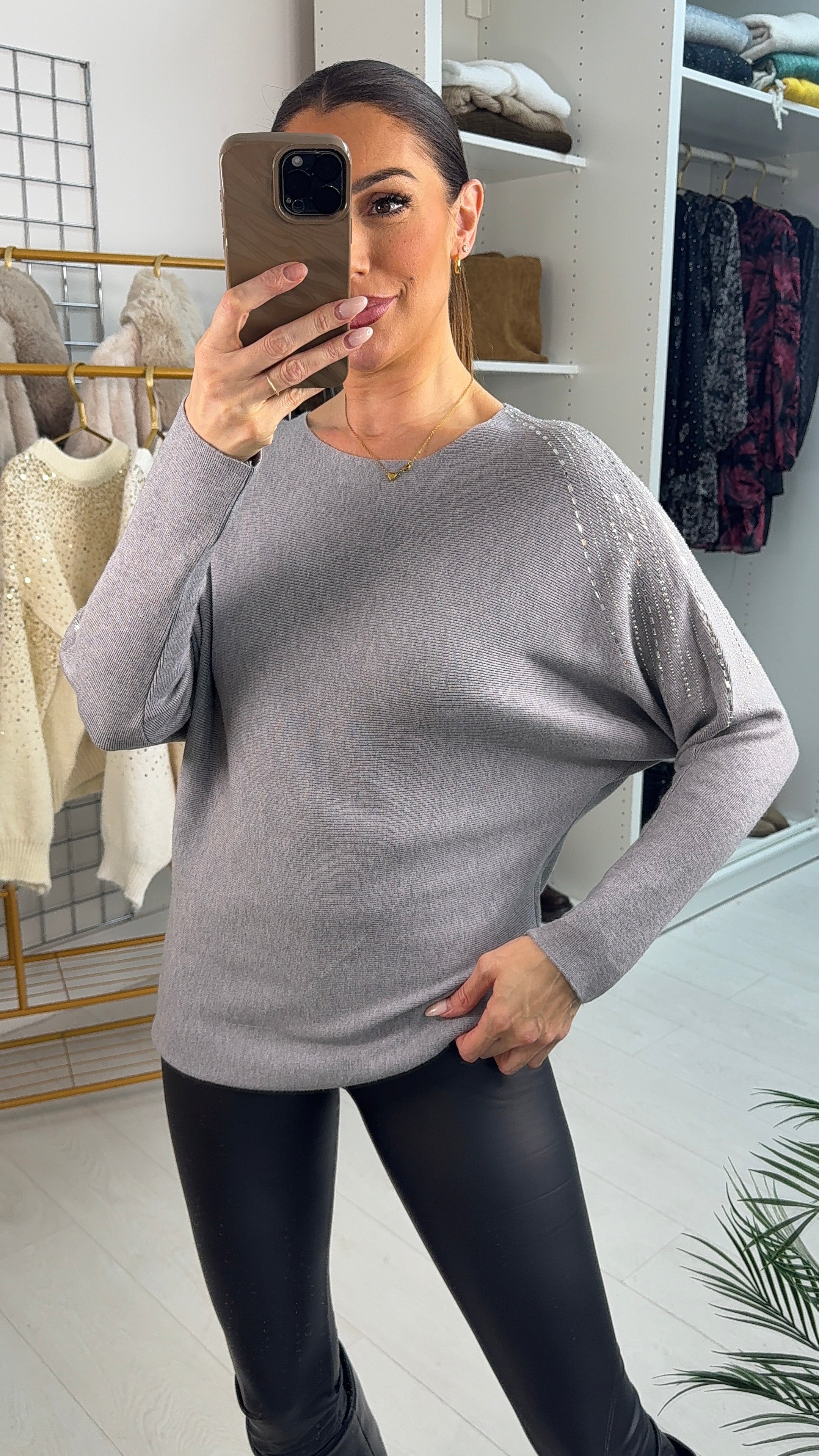 Marcela Embellished Shoulder Ribbed Knit Jumper