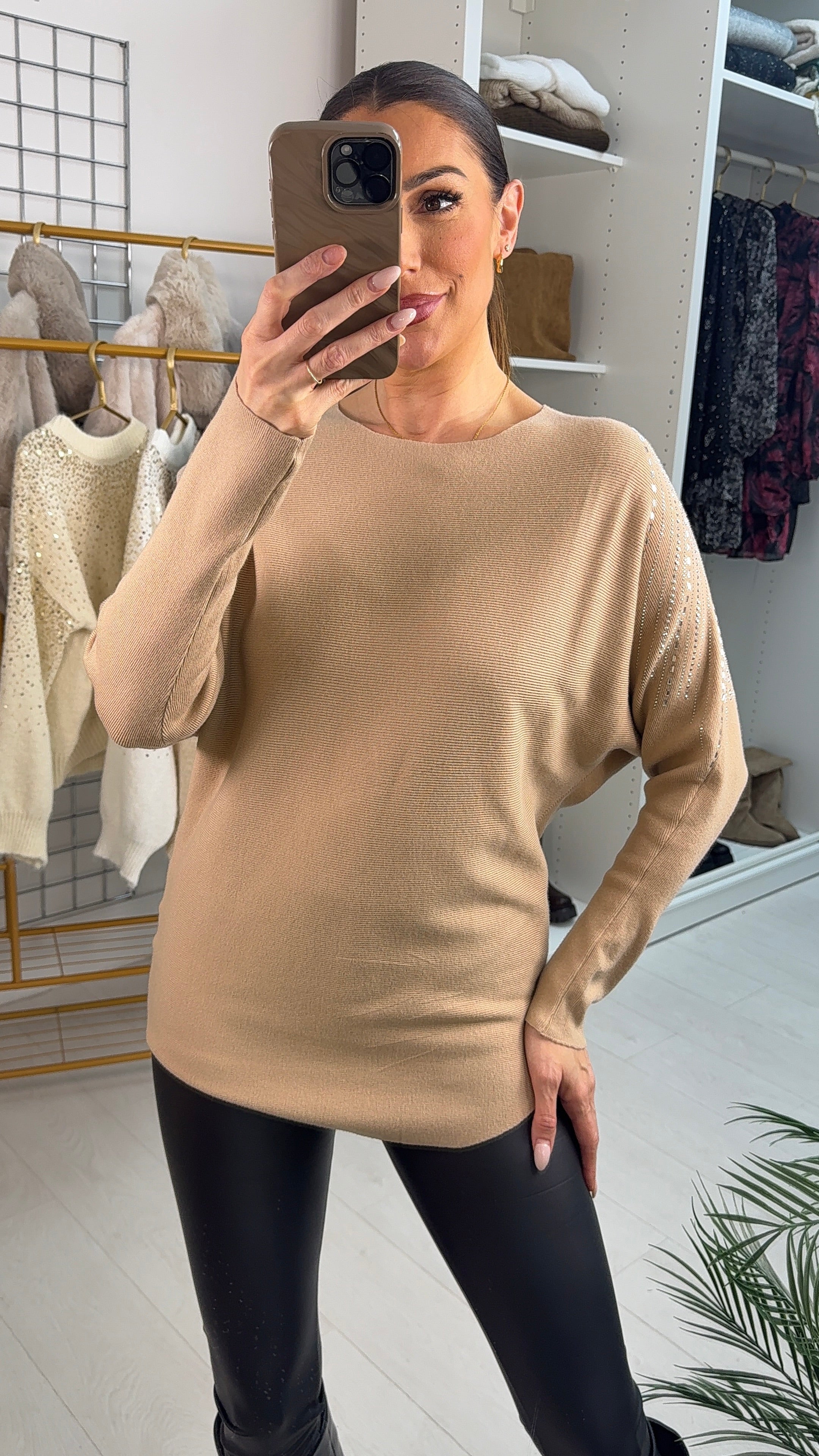 Marcela Embellished Shoulder Ribbed Knit Jumper