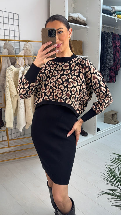 Cindie leopard Print 2 Piece Jumper Dress