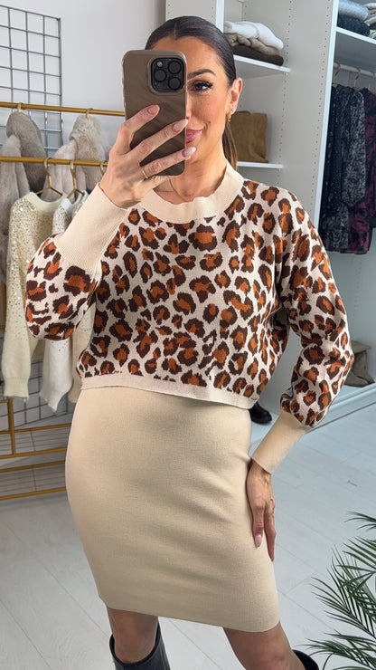 Cindie leopard Print 2 Piece Jumper Dress