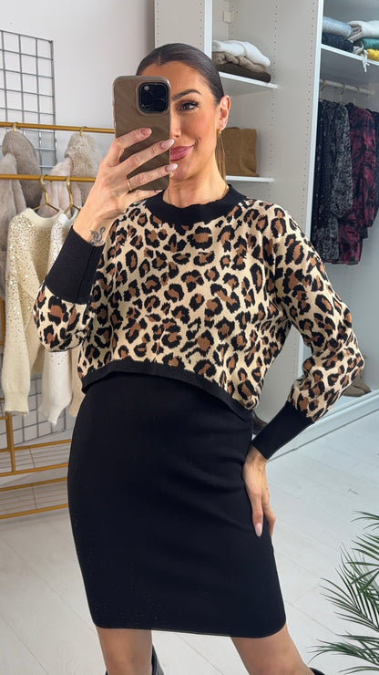 Cindie leopard Print 2 Piece Jumper Dress