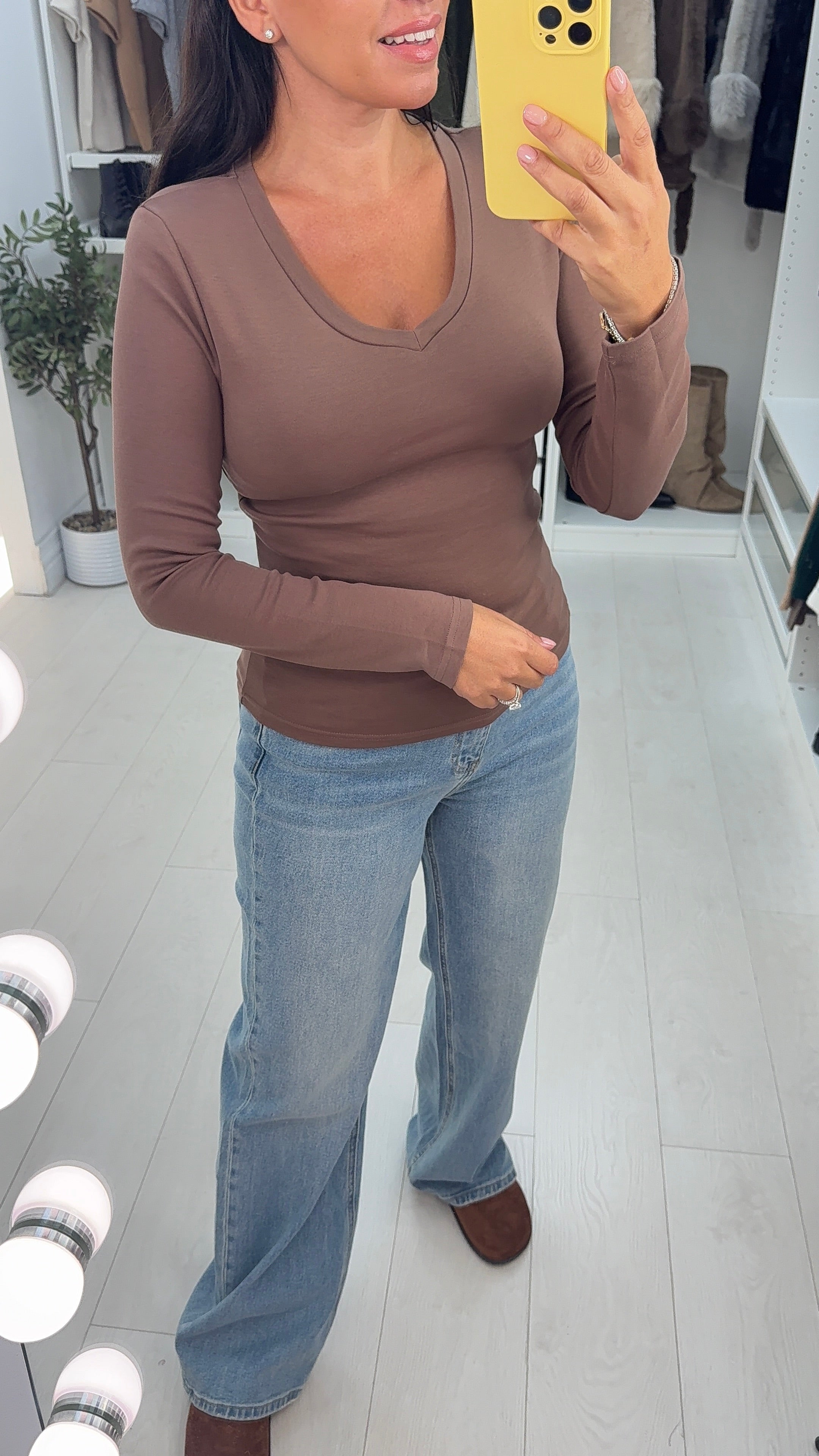 Debbie Plain V Neck Long Sleeve Basic Top