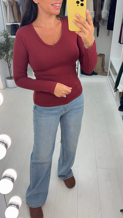 Debbie Plain V Neck Long Sleeve Basic Top