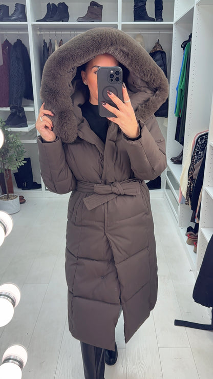 Evrin Faux Fur Hood Oversized Longline Coat