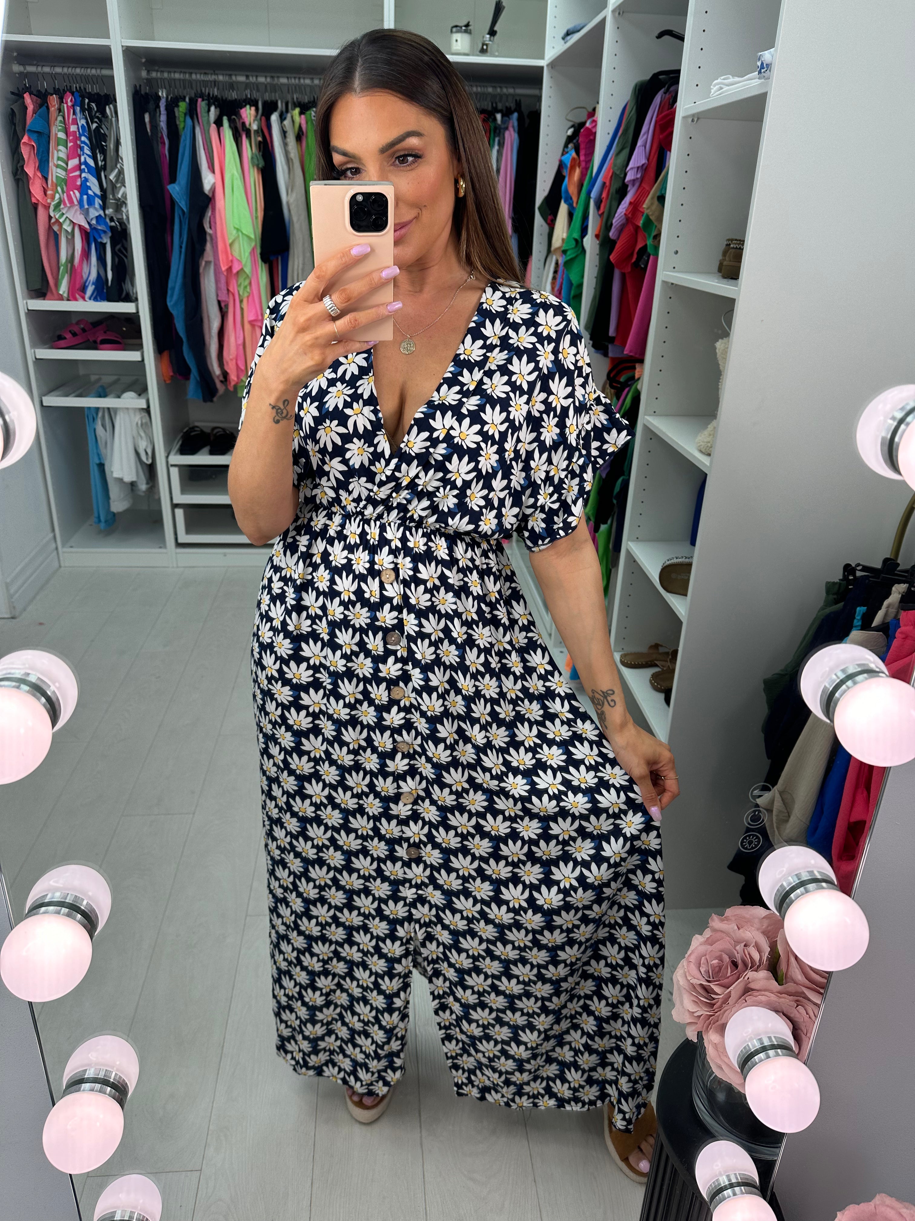 Sehar Daisy Print Button Detail Maxi Dress