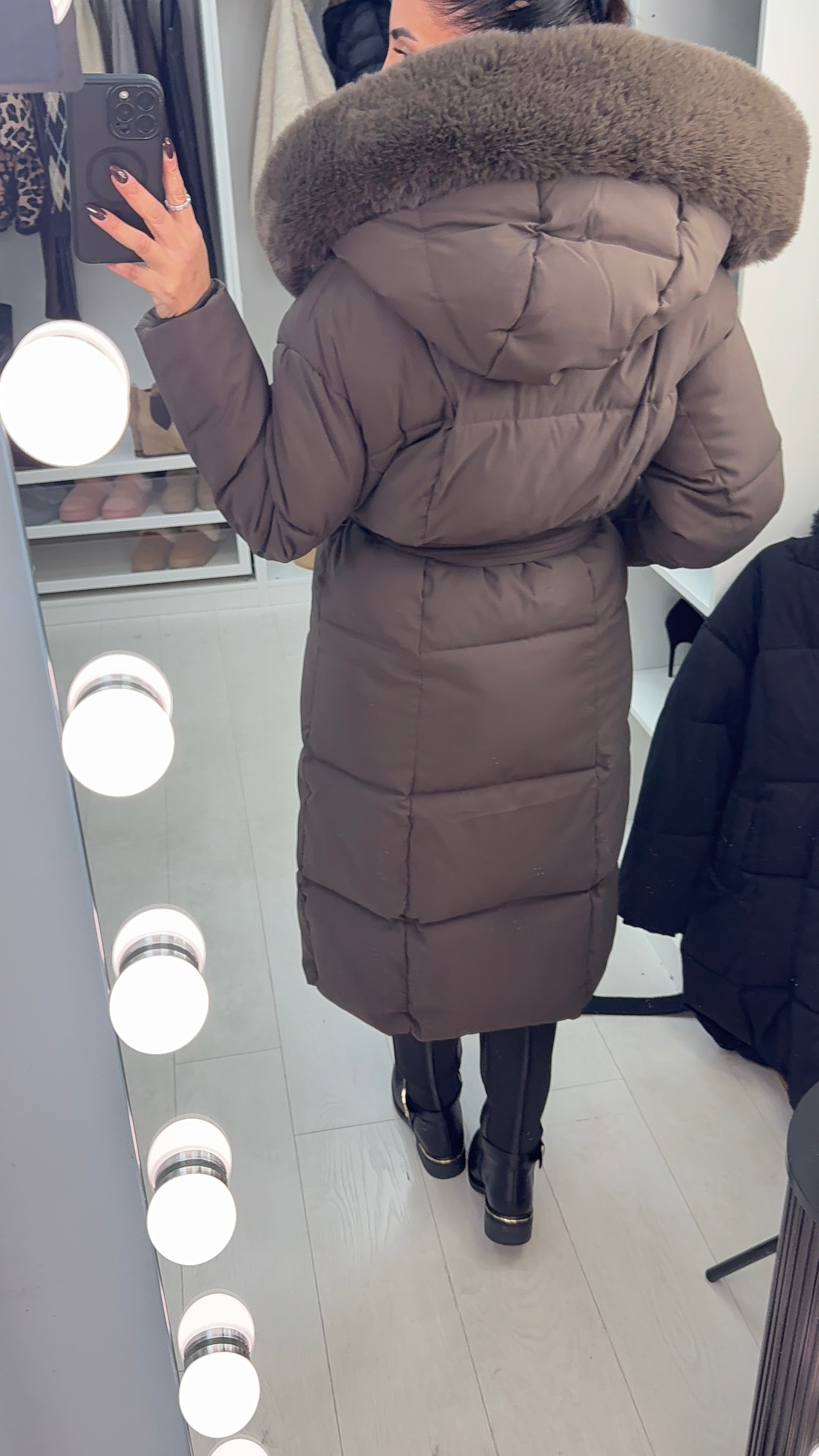 Evrin Faux Fur Hood Oversized Longline Coat
