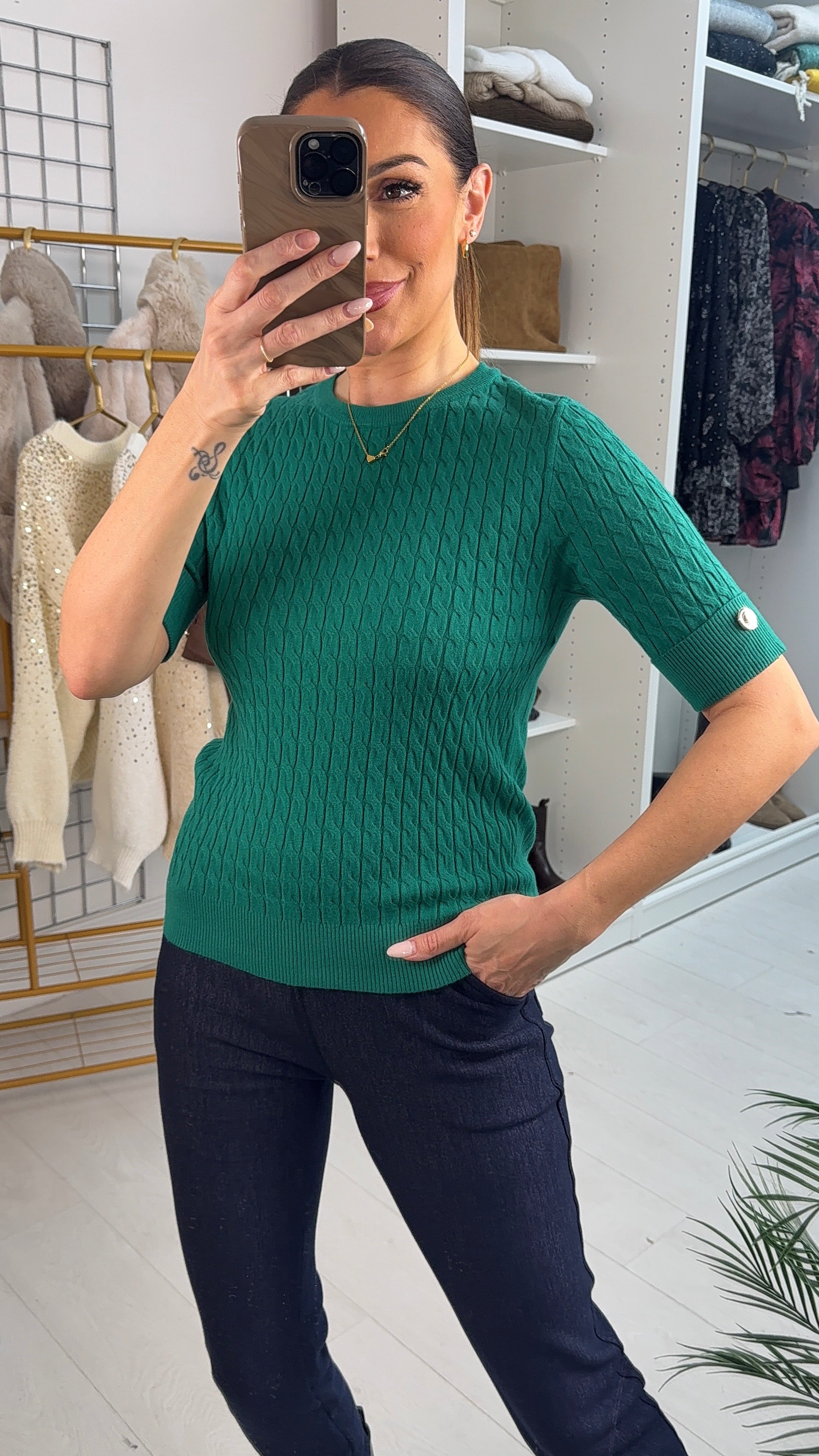 Lavera Plain Round Neck Cable Knitted Jumper