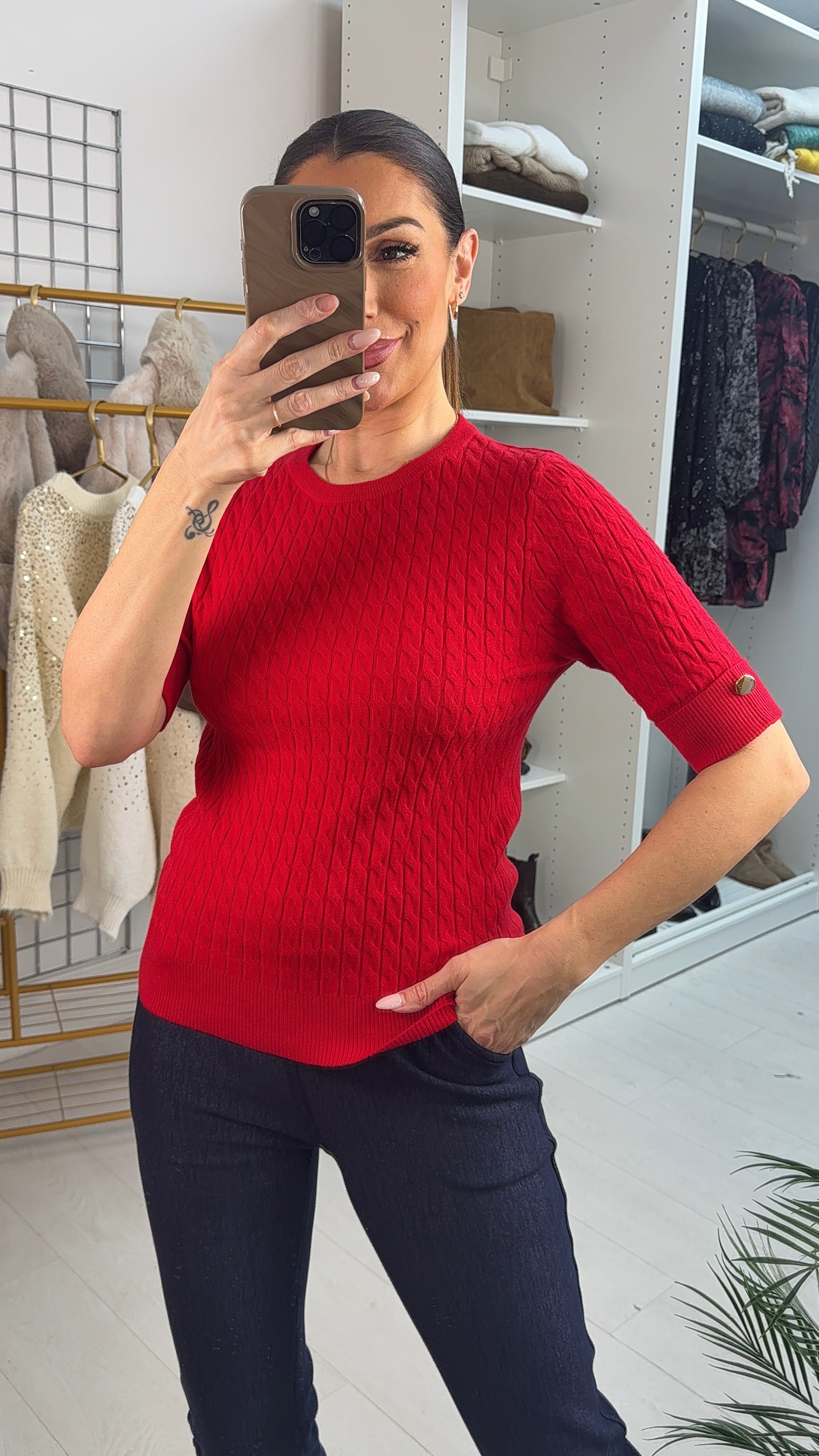 Lavera Plain Round Neck Cable Knitted Jumper