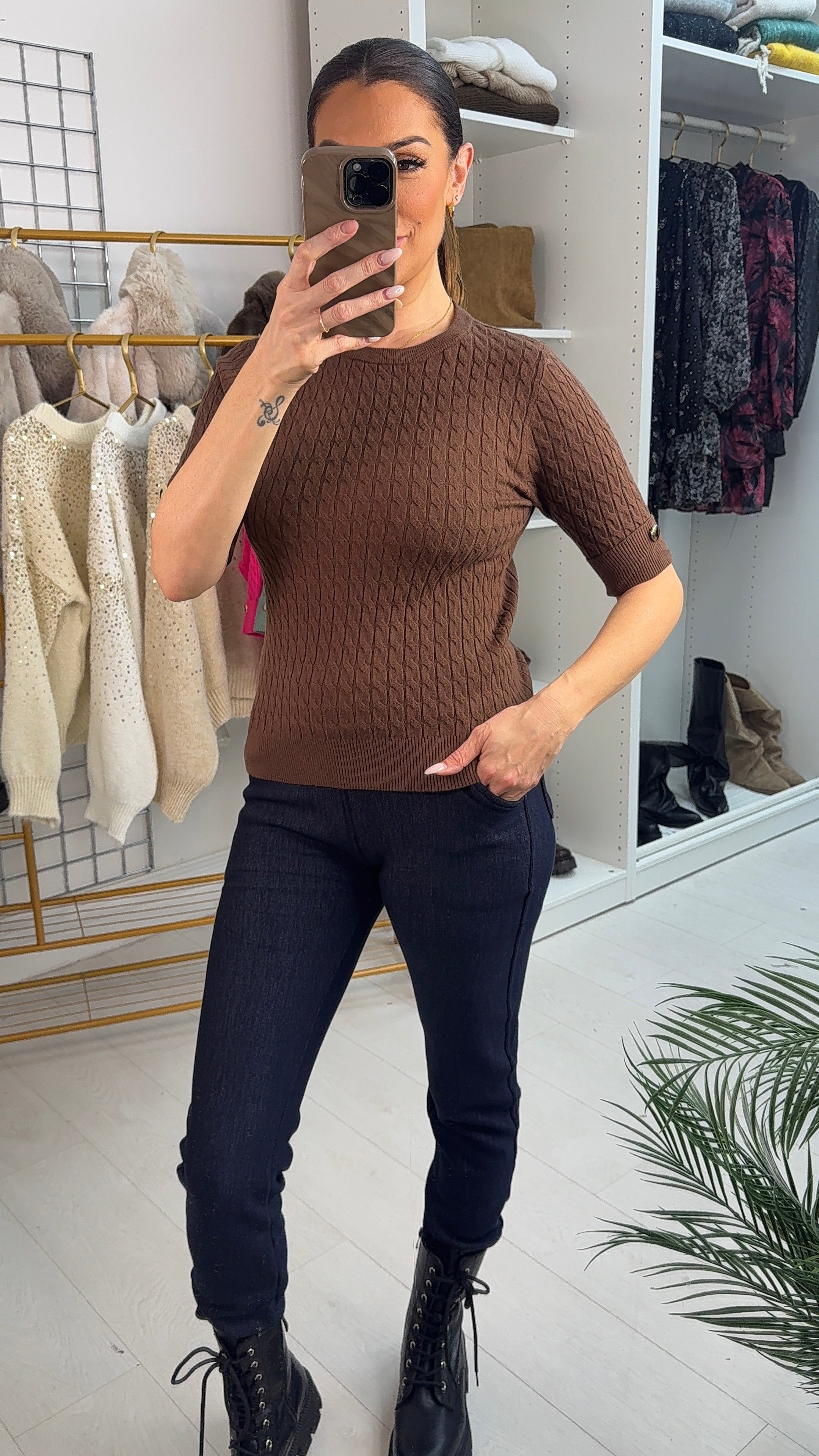 Lavera Plain Round Neck Cable Knitted Jumper