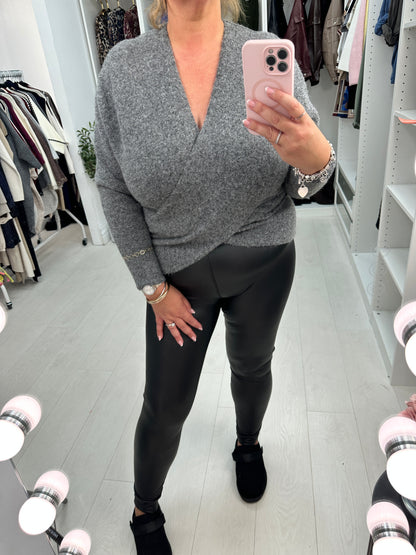 Astra Plain Embellished Sleeve Wrap Front Jumper