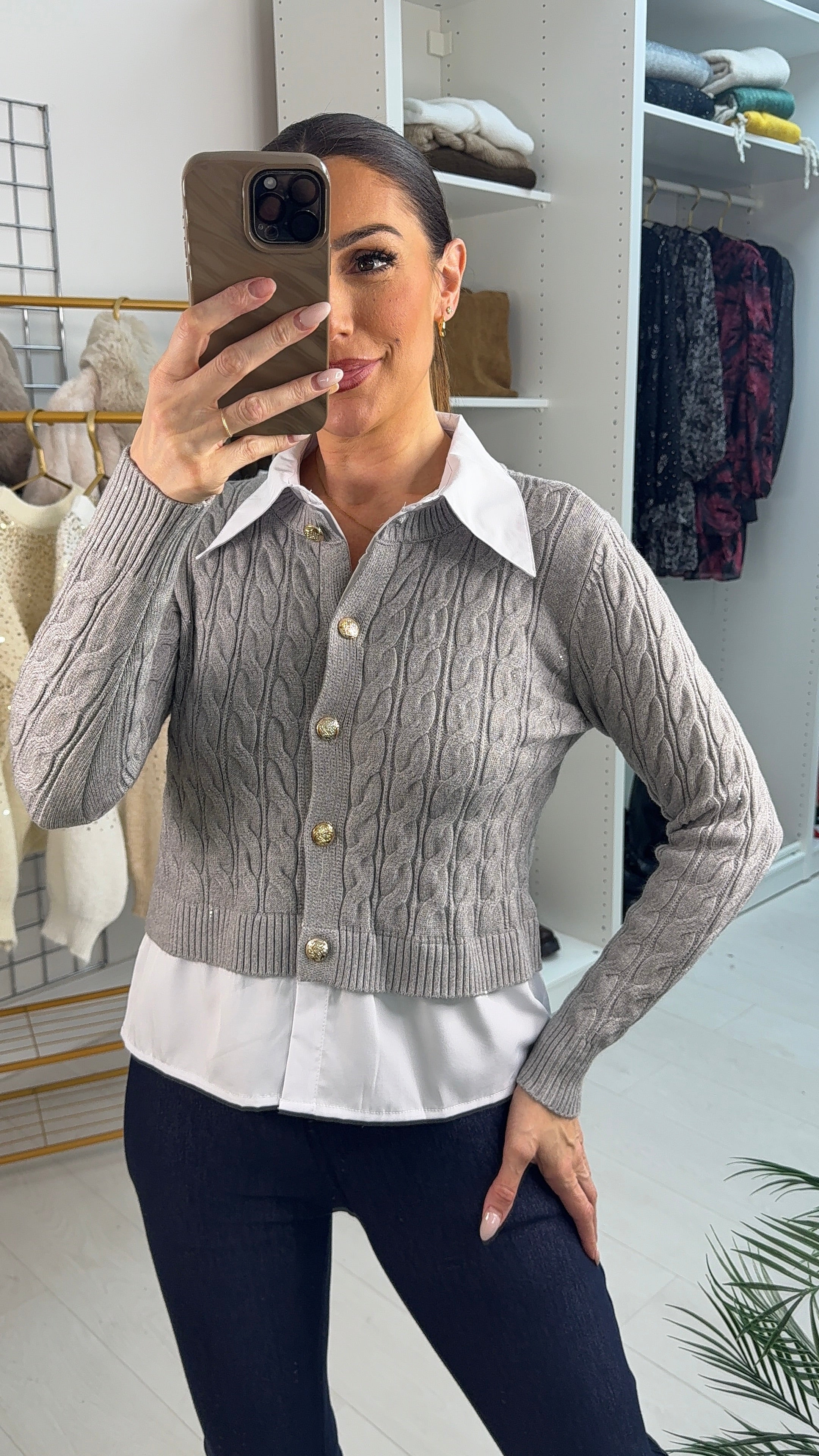 Nella Sparkly Cable Knit Shirt Jumper