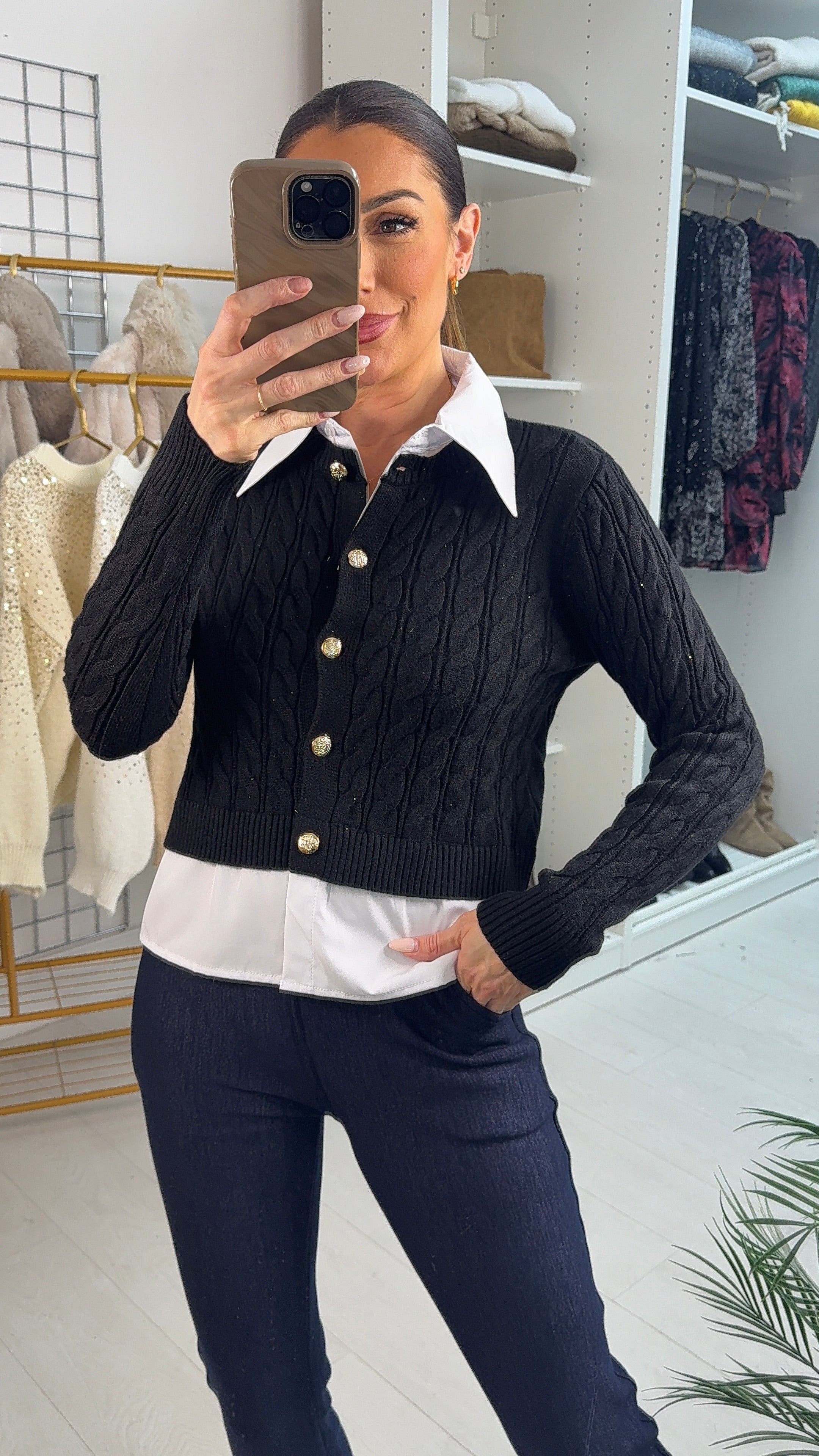 Nella Sparkly Cable Knit Shirt Jumper