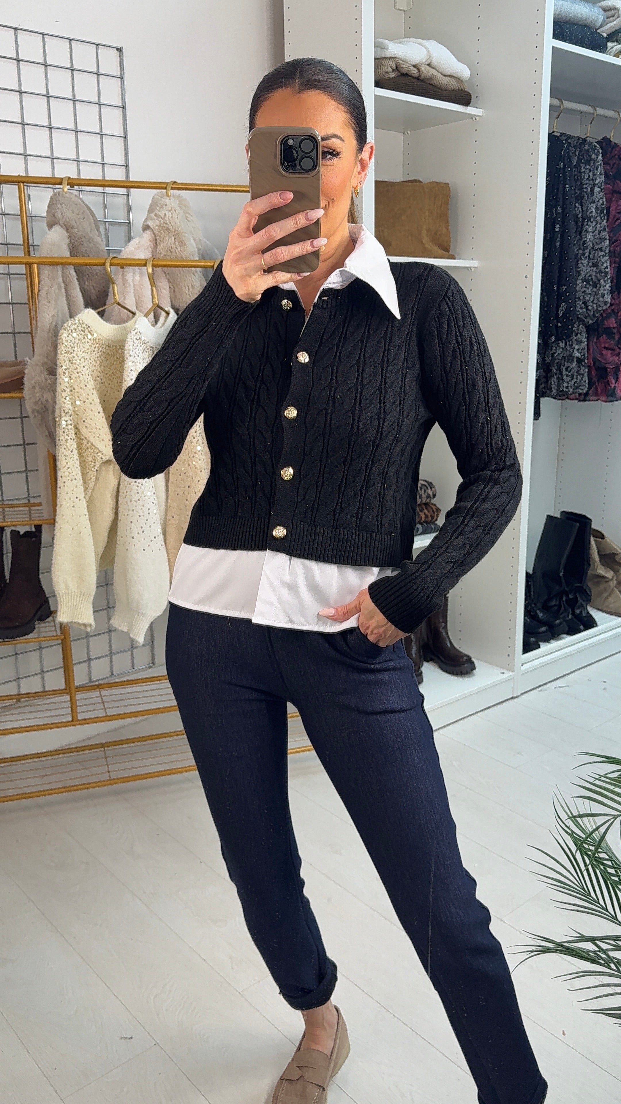 Nella Sparkly Cable Knit Shirt Jumper