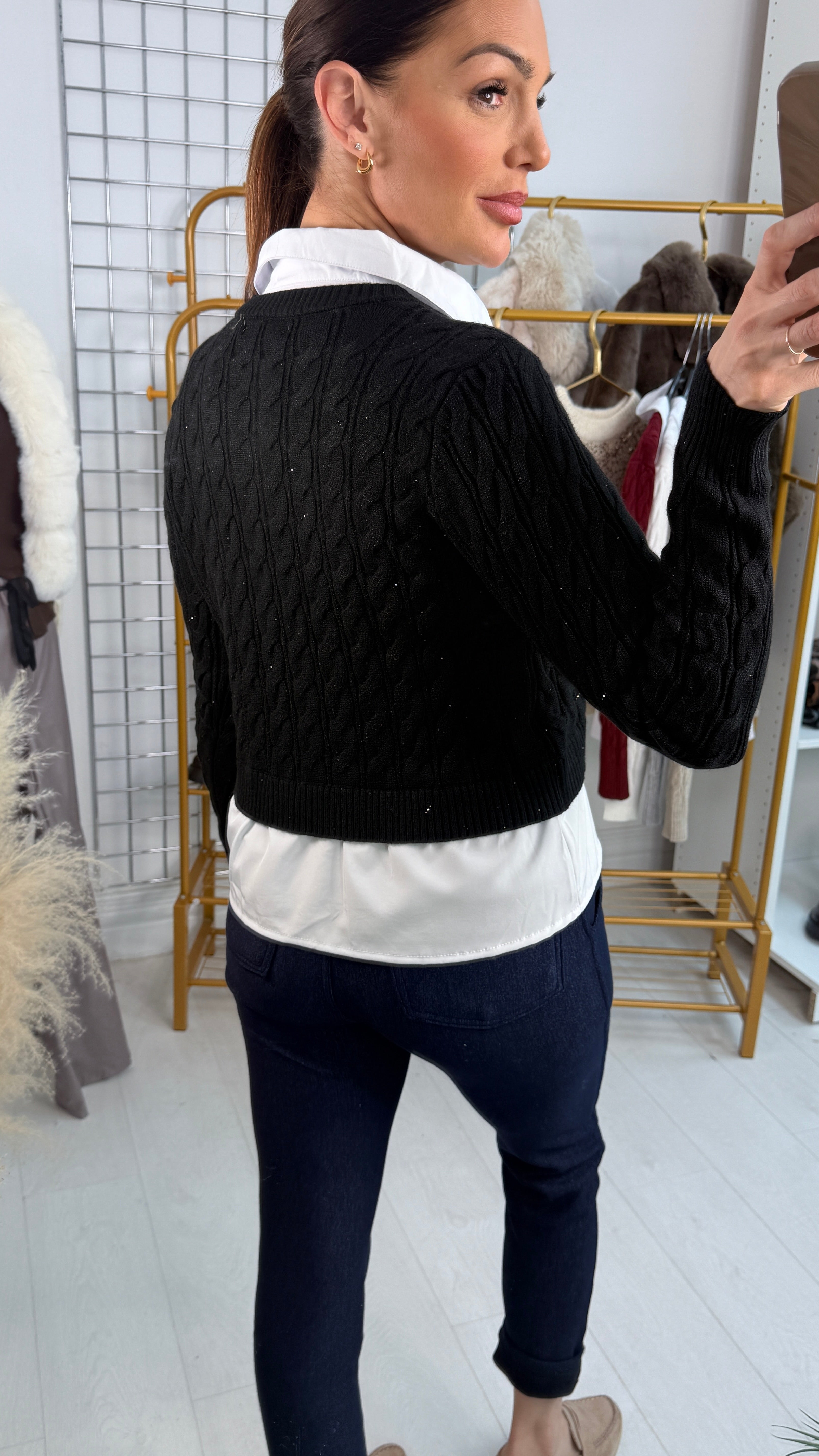 Nella Sparkly Cable Knit Shirt Jumper