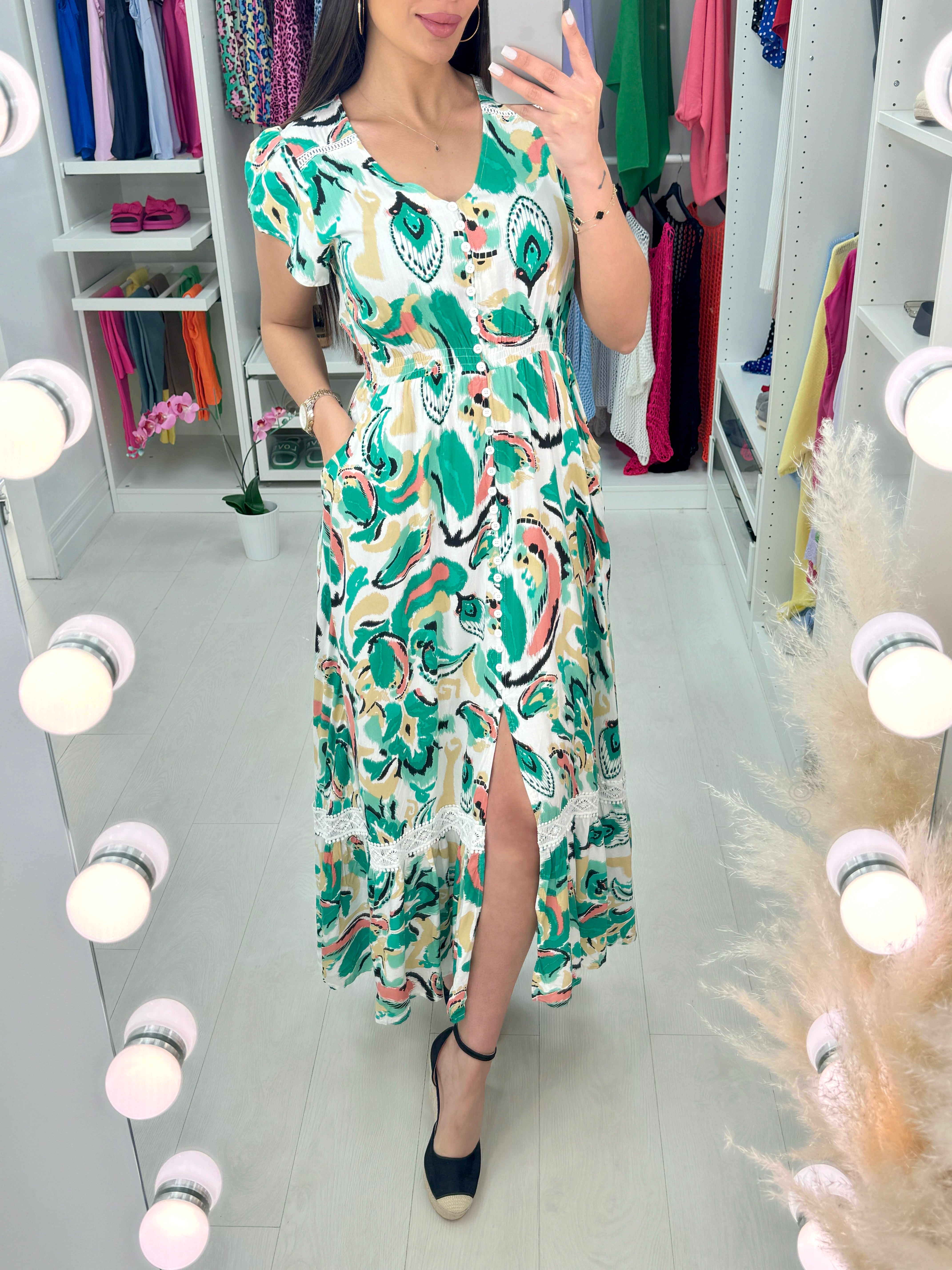 Socorra Printed Lace Detail Maxi Dress