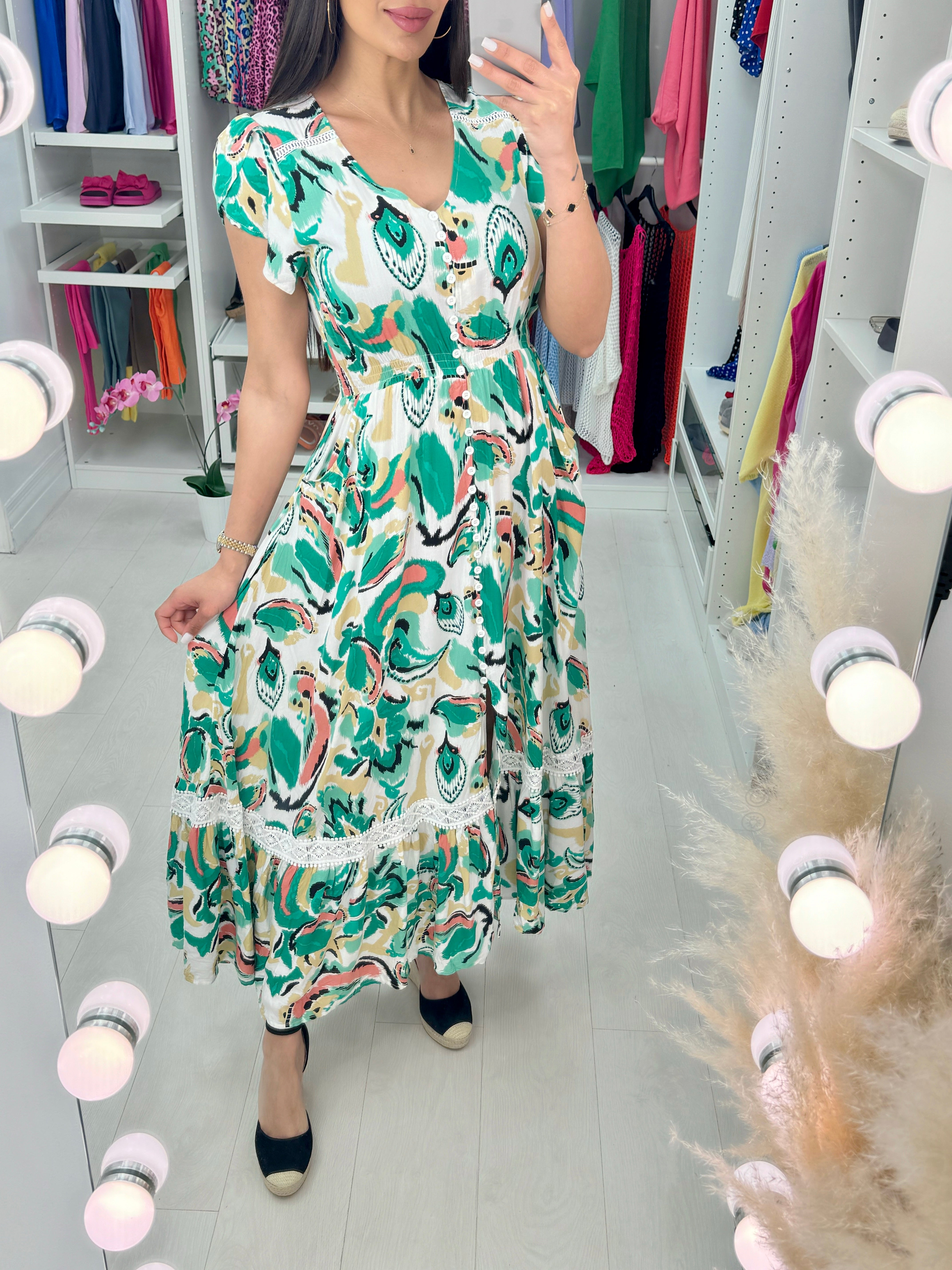 Socorra Printed Lace Detail Maxi Dress