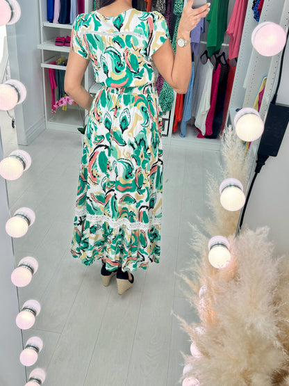 Socorra Printed Lace Detail Maxi Dress