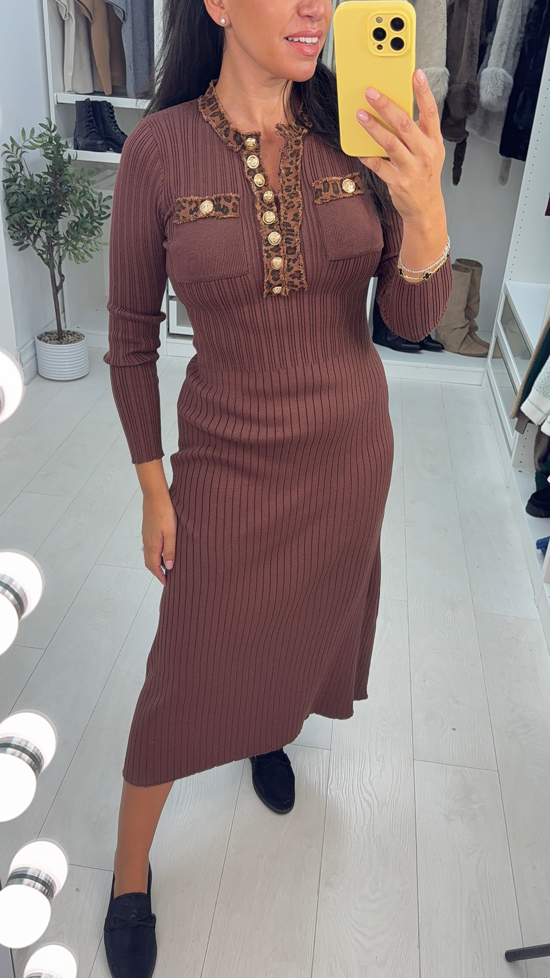 Effie Ribbed Leopard Print Detail Maxi Dress