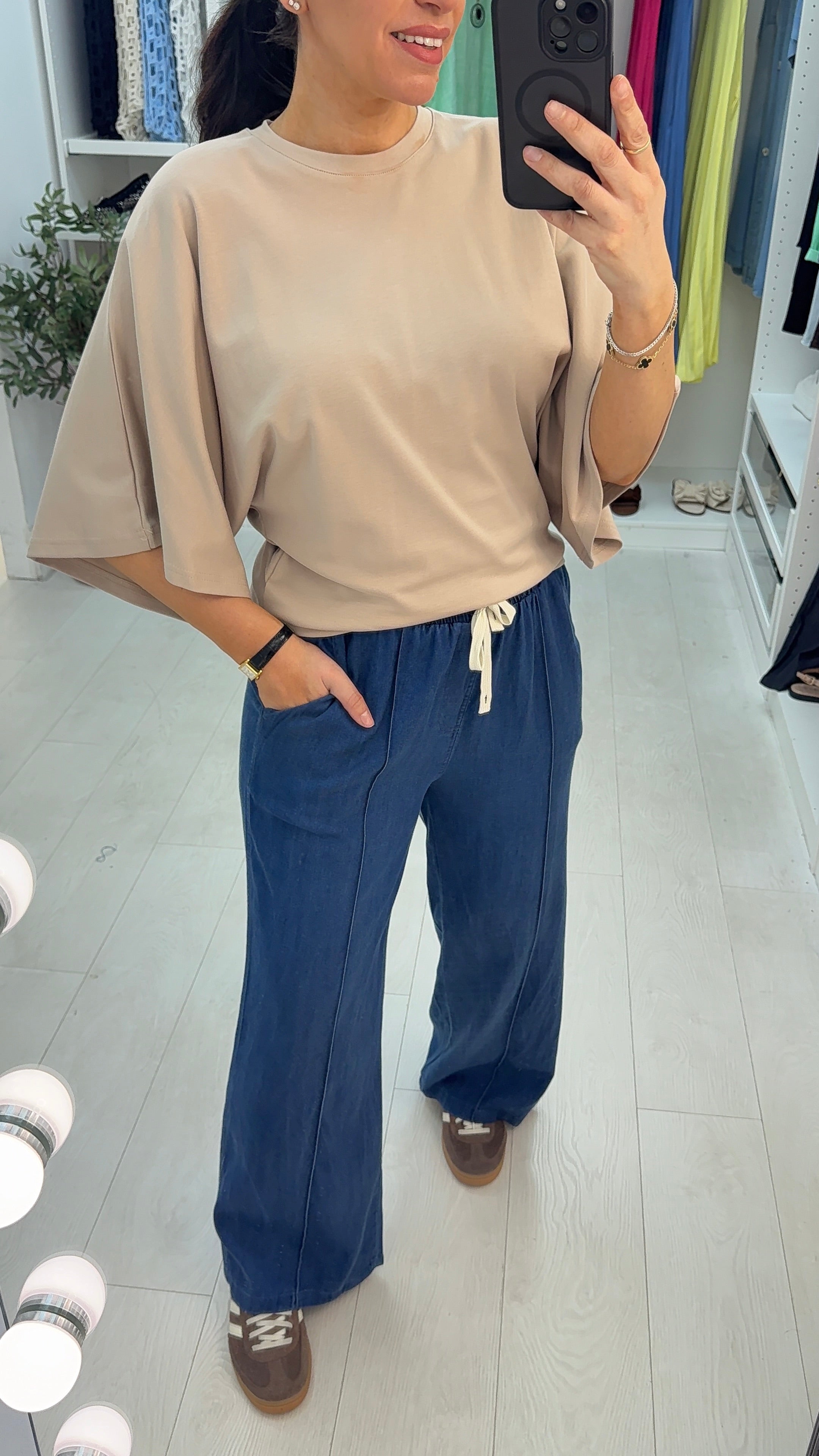 Myra Plain Cinched Batwing Sleeve T-shirt