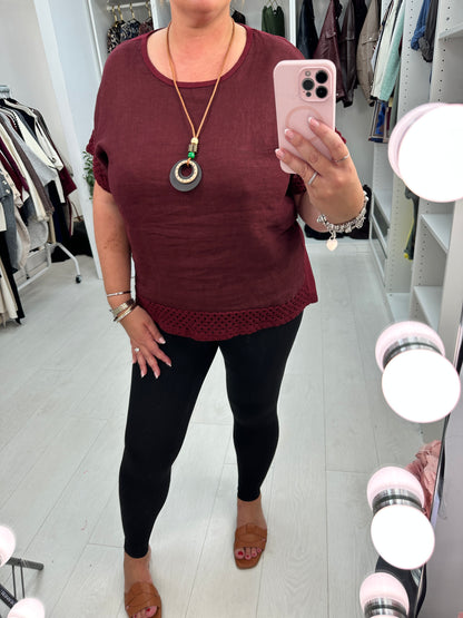 Glenda Plain Crochet Detail Necklace Top