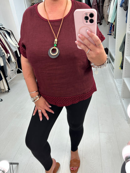 Glenda Plain Crochet Detail Necklace Top