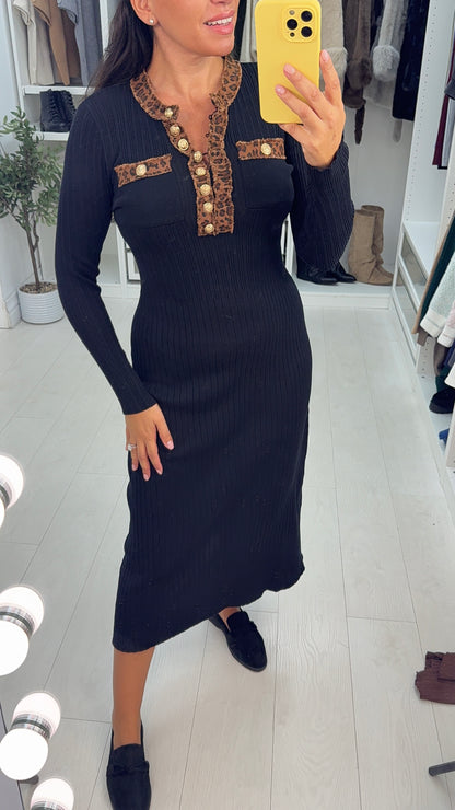 Effie Ribbed Leopard Print Detail Maxi Dress