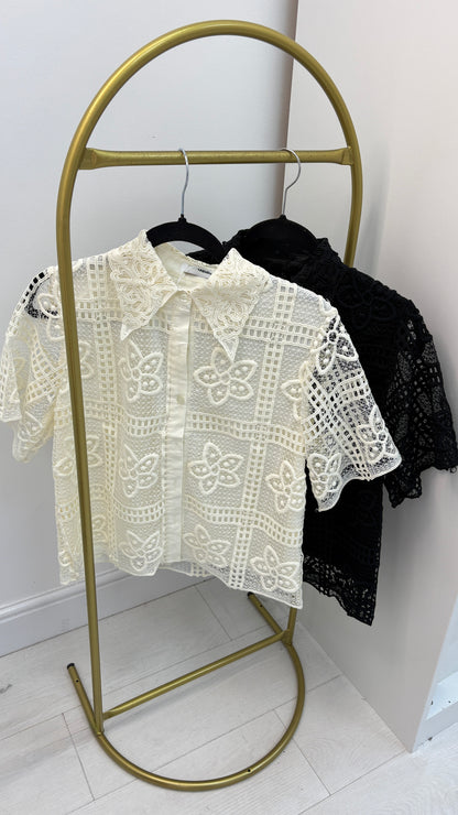 Keira Embroidered Lace Button front Shirt