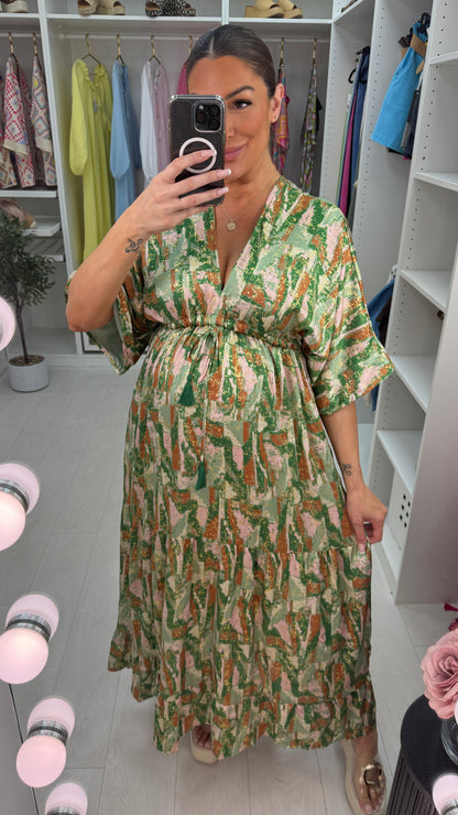 Noella Abstract Print Deep V Neck Maxi Dress