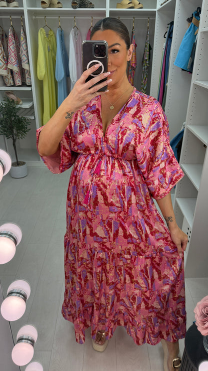 Noella Abstract Print Deep V Neck Maxi Dress